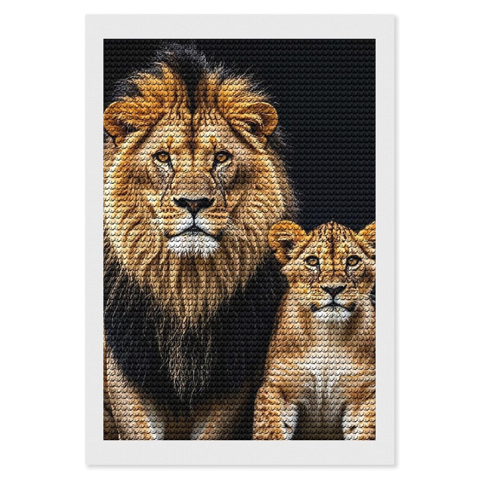 FodPand Gentle Lions Diamond Painting Kits for Adults Beginners 8x12 Full Drill Diamond Art with DIY Tools Round 5d Diamonds Dots Crafts Gem Art Paint by Diamonds for Home Wall Decor Relaxing Gift