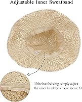 Vista 5 de Sombrero de paja para mujer, plegable, plegable, de ala ancha, para verano, playa, sombrero de ganchillo