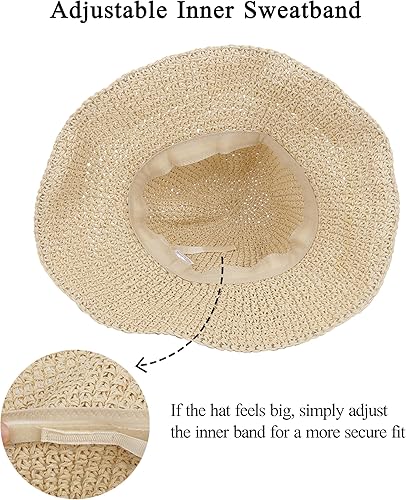 Miniatura 5 de Sombrero de paja para mujer, plegable, plegable, de ala ancha, para verano, playa, sombrero de ganchillo