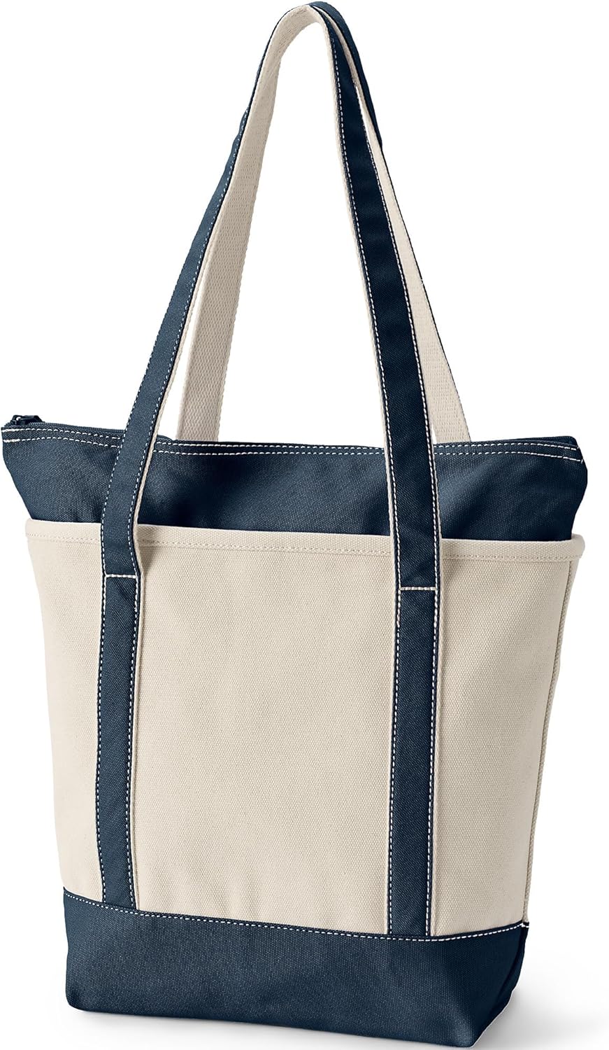 Lands' End Zip Top Long Handle Canvas Tote Bag