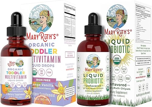 MaryRuths - Paquete de multivitamínico orgánico USDA para niños pequeños y probióticos líquidos de 4 onzas Apoyo inmunológico y bienestar general