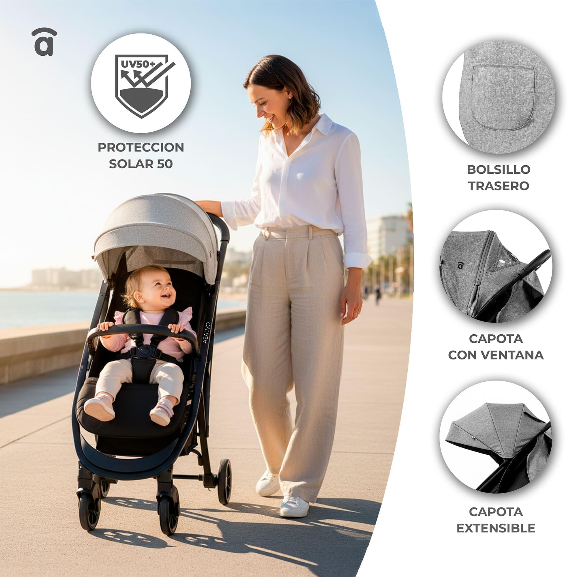 Asalvo - Poussette Cotton 2 grise