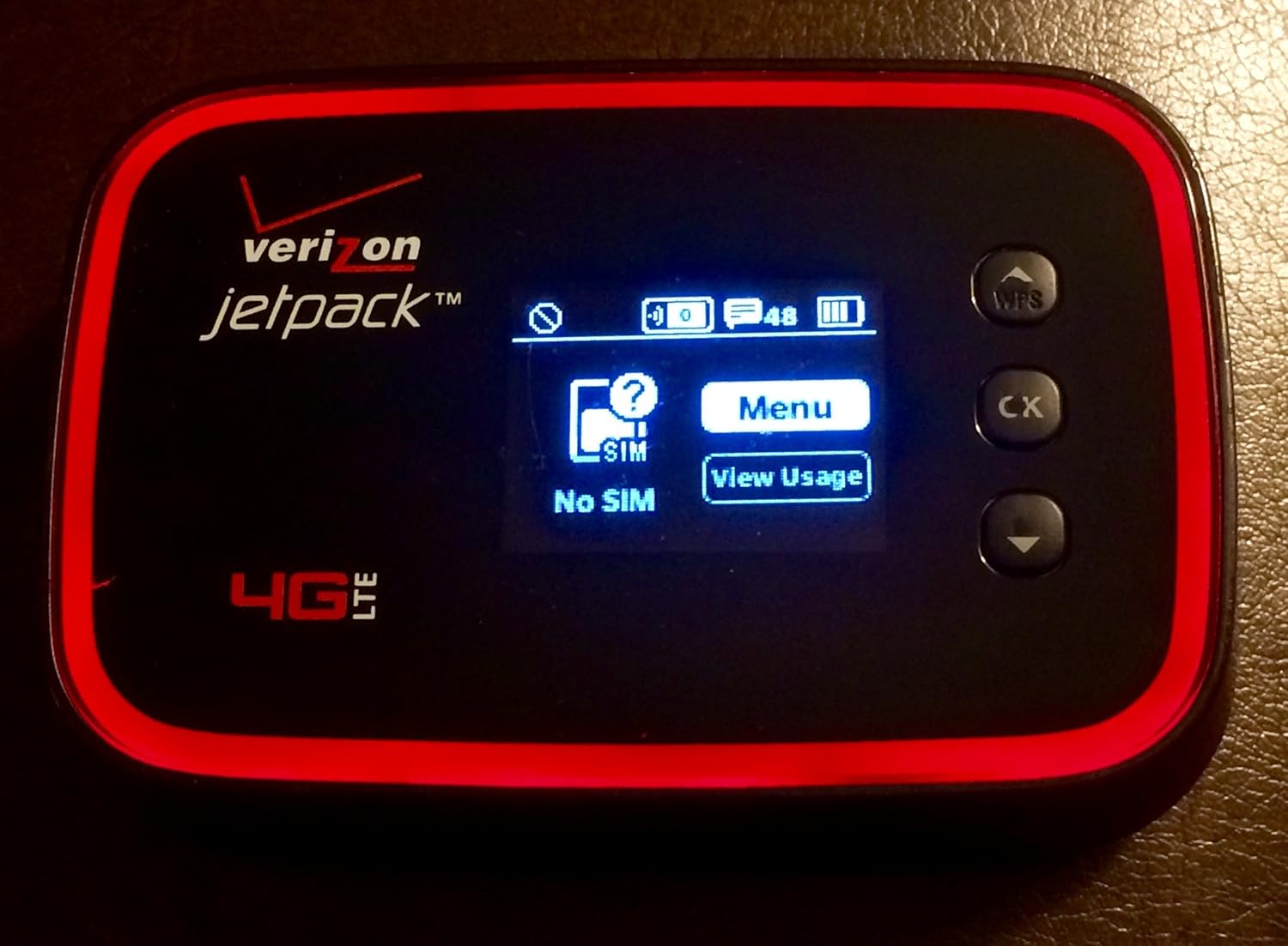 Back of the Verizon Jetpack MHS291L showing Wi-Fi SSID and Key