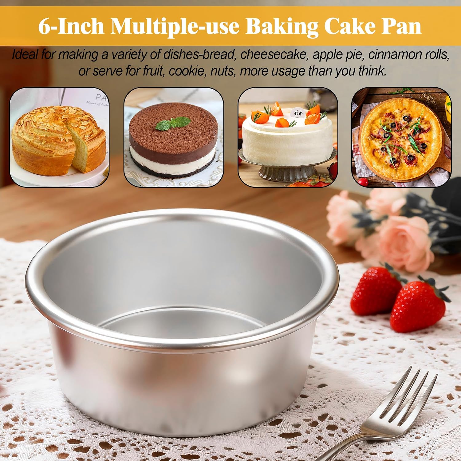 6 Inch Cake Pans, 2PCS Nonstick Small Cake Pans With 60PCS Parchment Paper