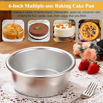 6 Inch Cake Pans Set of 4, Nonstick Aluminum Pans with 100 Parchment Paper