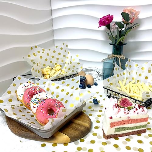 Miniatura 3 de Hojas de papel encerado para el Día de la Madre, hojas de papel encerado de punto dorado, bandeja y forro de cesta, papel de cera para delicatessen,