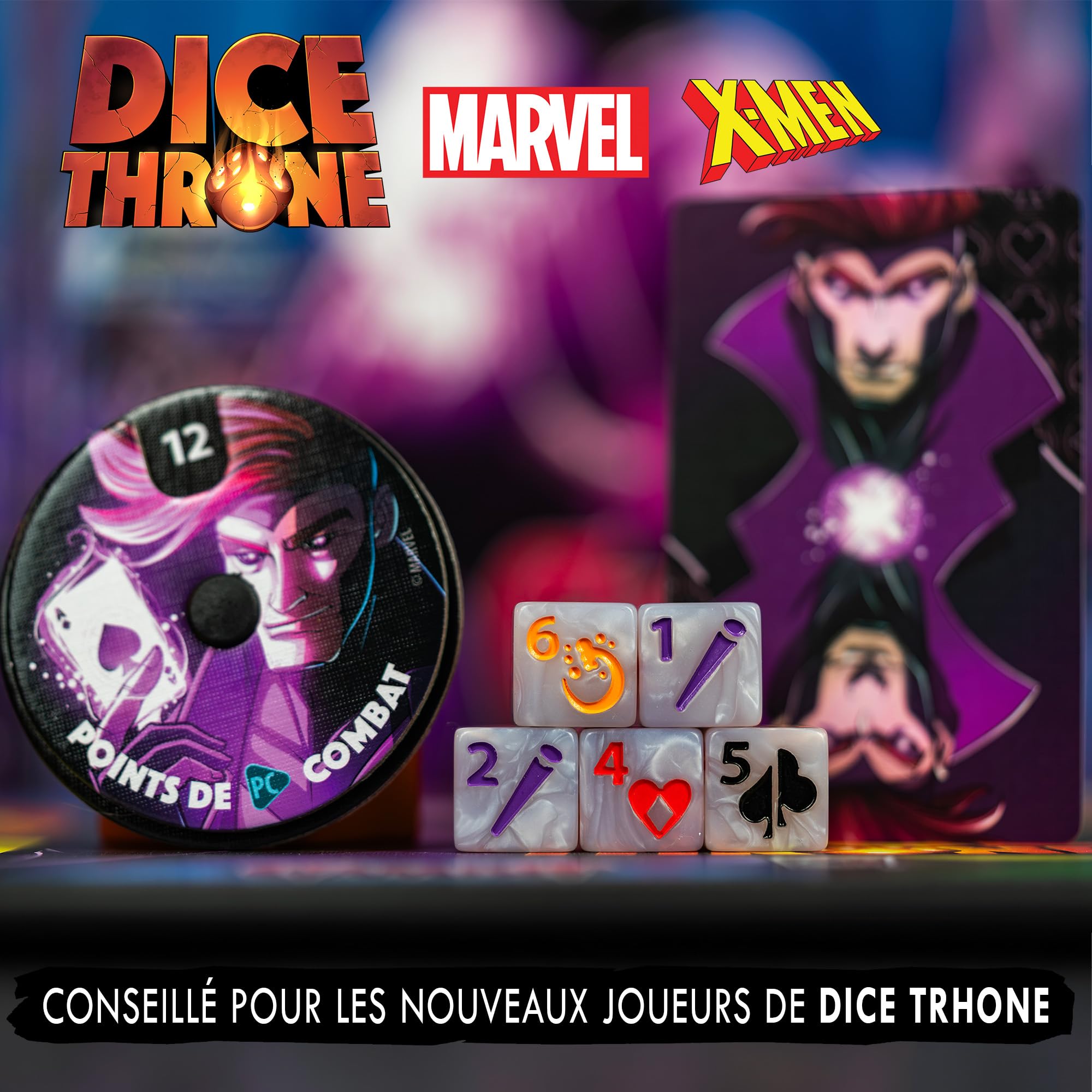 LUCKY DUCK GAMES - Dice Throne Marvel X-Men – Cyclope, Gambit, Malicia & Jean Grey – Jeu de Dés et de Combat Stratégique – Extension Compatible Dice Throne – 2 à 4 Joueurs – Dès 8 Ans – en Français | Extension compatible avec Malicia et Jean Grey incluses