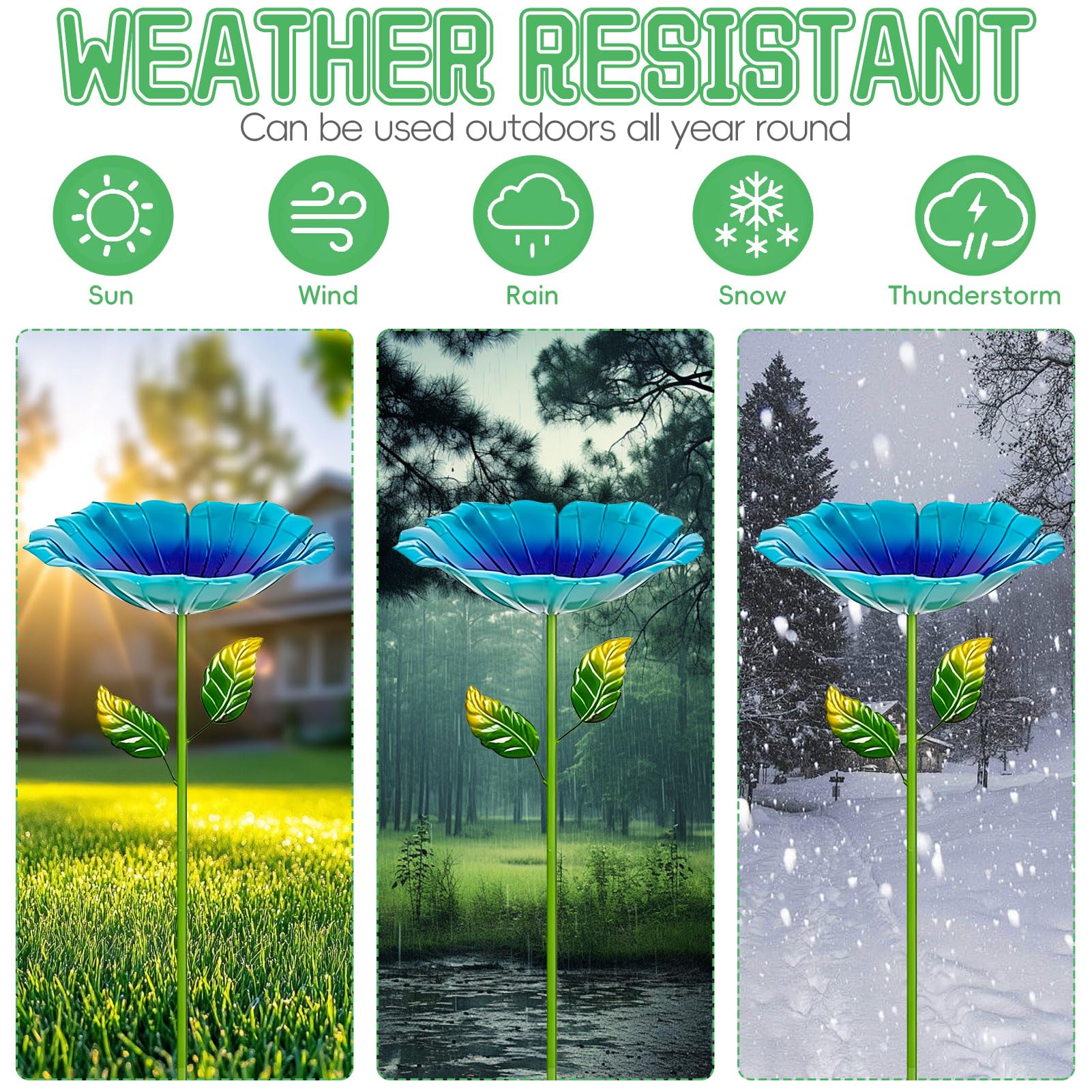 2stk Vogeltränke Stehend, 80cm Metall Blumen Vogeltränke Gartenstecker Mit 5 Bodennägeln, Voge-ltränke Winterfest Frostsicher Rostfreien, Futterstation Vögel Insektentränke Für Garten,Hinterhof(A)