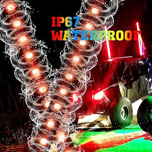 Miniatura 5 de Kemimoto 2 luces LED de látigo de 3 pies para UTV ATV con bandera de Estados Unidos, más de 366 modos de persecución de iluminación, control remoto