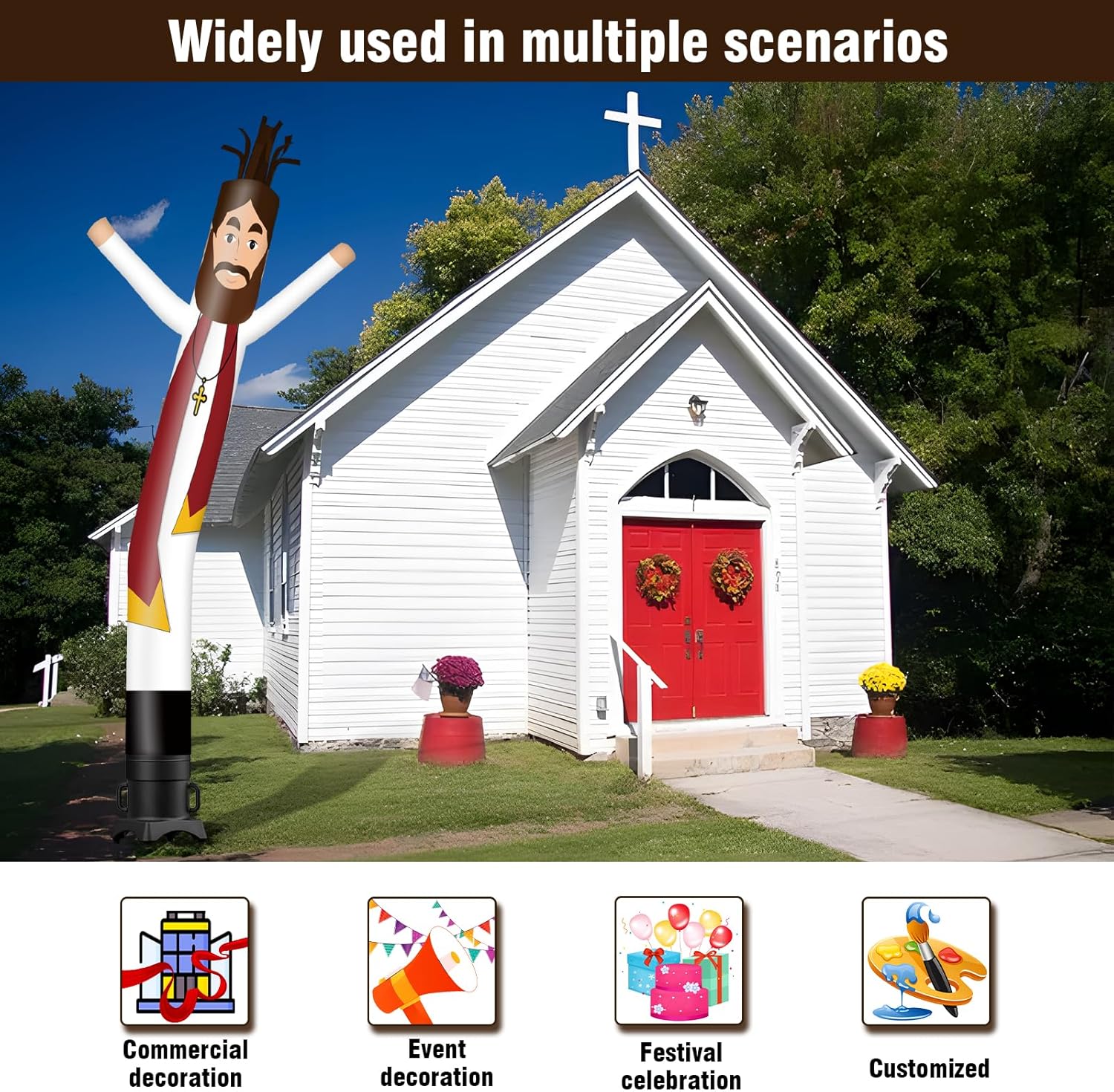 20FT Tall Priest Inflatable Tube Man (18''Diameter) Wacky Wavy Dancing Guy for Outdoor Decoration Advertising Business Promotion (Blower Not Included)