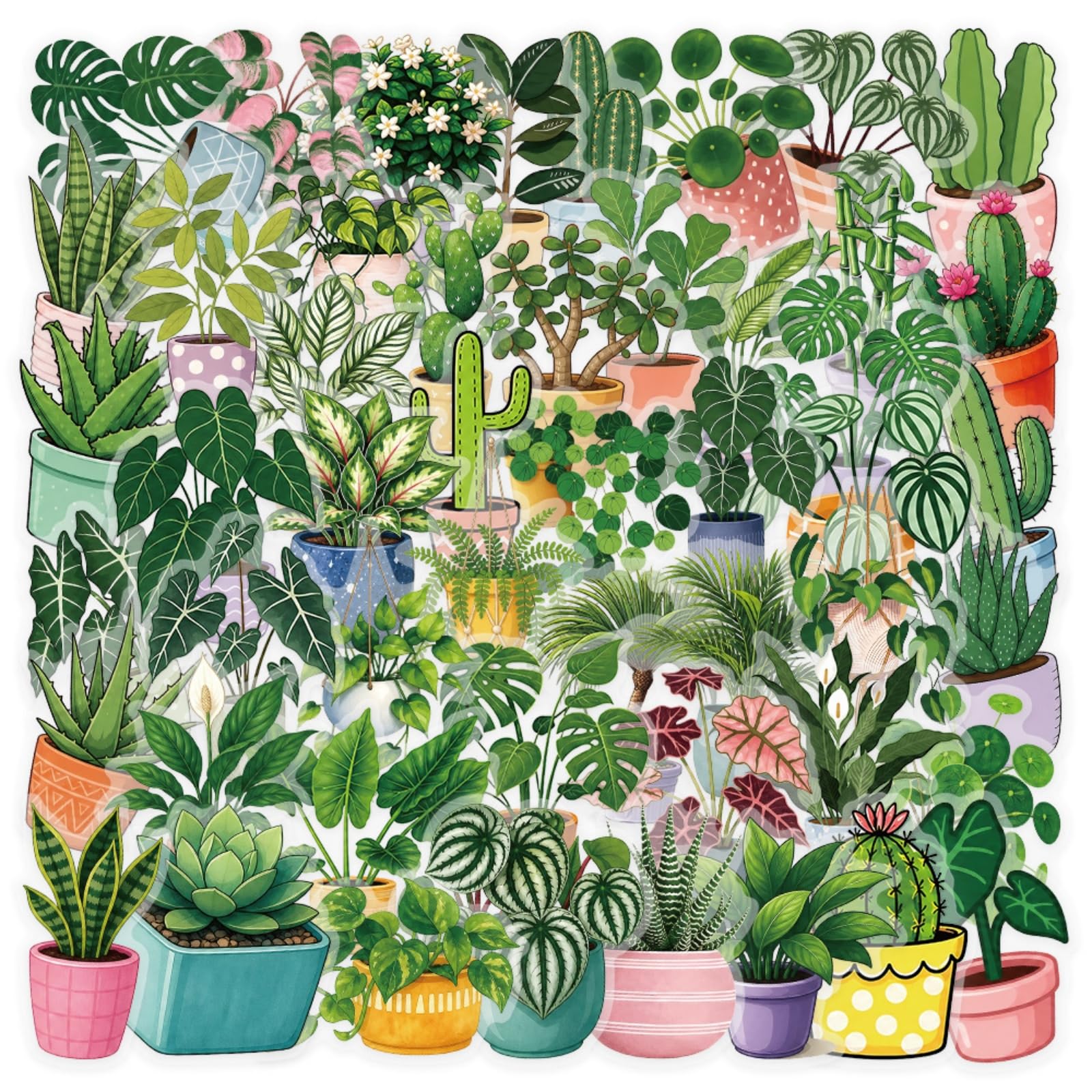 Green Potted Plants Stickers Aesthetic Flora Scrapbook Stickers(50)