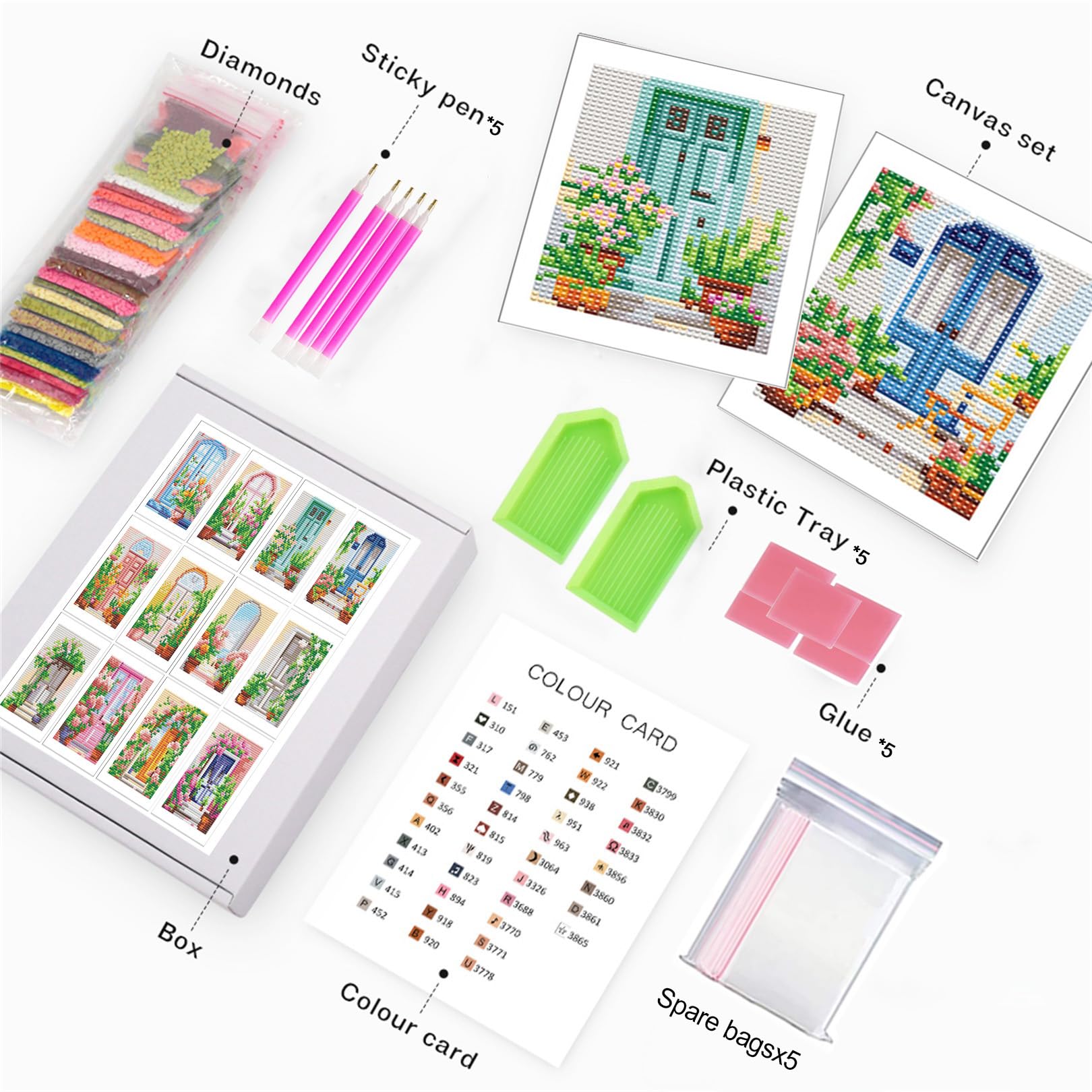 Nianxi 12Pcs Flower Mini Diamond Painting Kits for Adults,Window Door Small Diamond Art Kit Full Round Drill,Gem Art for Beginner,Gifts,Home Wall Decor (WindowFlower) - Image 3