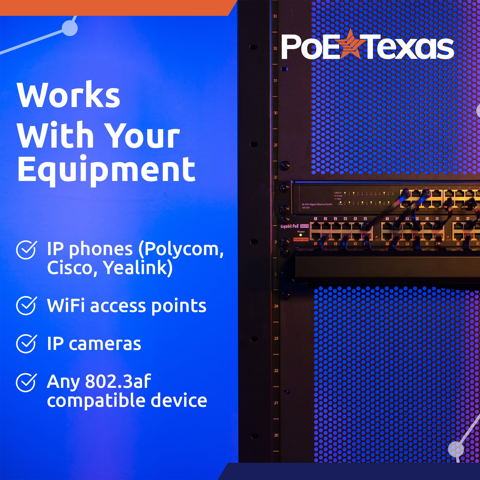 PoE Texas GPOE-12AB-48v60w | Injecteur Gigabit passif 12 ports d'alimentation par Ethernet PoE avec 48 V 60 W pour appareils 802.3af
