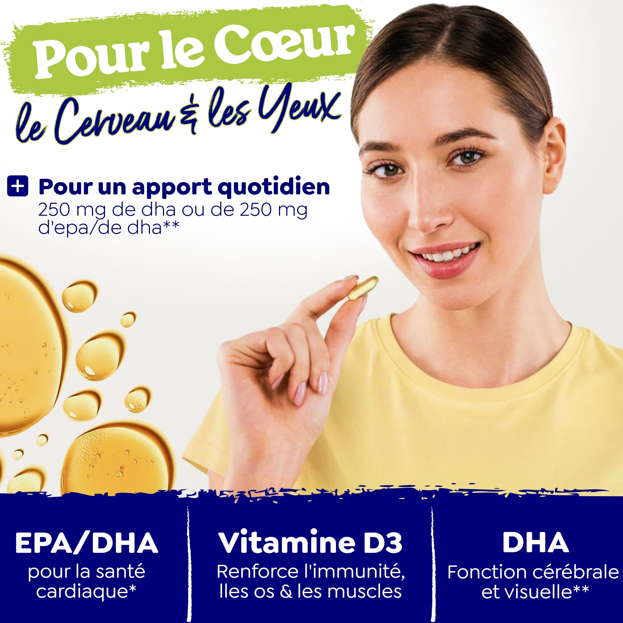 Arctic Blue Oméga-3 Huile de Poisson 60 Capsules — 550mg de DHA + 275mg d’EPA + 10µg de Vitamine D3 par Capsule — Huile de Colin d’Alaska MSC, Forme Triglycéride, Pureté Maximale, Sans Goût de Poisson