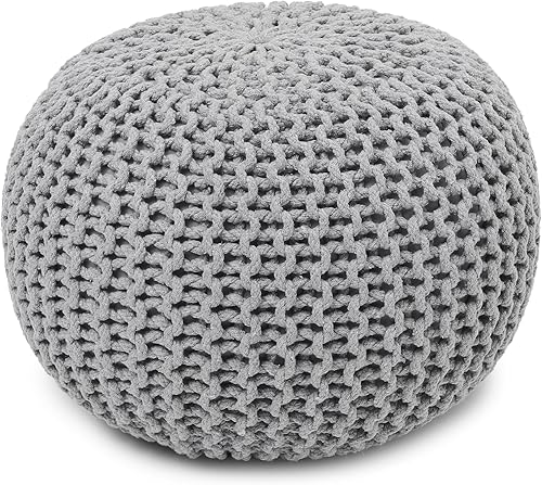 Miniatura 3 de REDEARTH Puf otomano redondo bohemio, puf bohemio de cordón de punto trenzado, reposapiés de relleno para sala de estar, guardería, dormitorio,