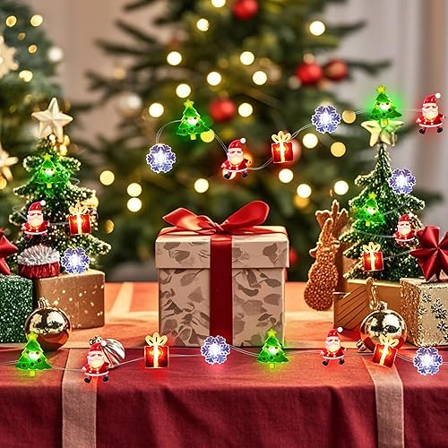 Miniatura 3 de Luces de Navidad a pilas de 12 pies, 32 luces LED de copos de nieve, árbol de Navidad, caja de regalo, luces de hadas navideñas para decoración de