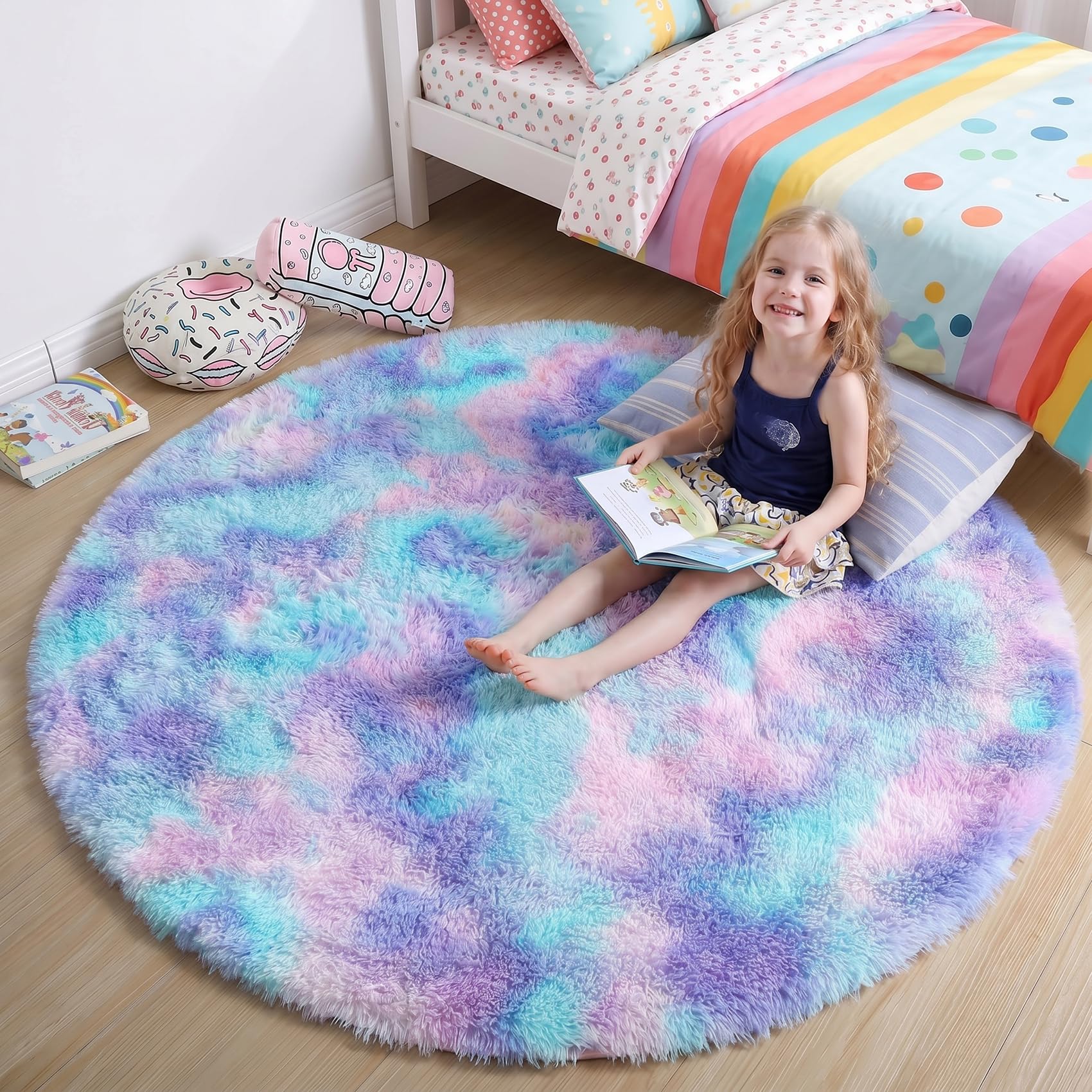Tapis rond moelleux à poils longs Amdrebio ultra doux et isolant