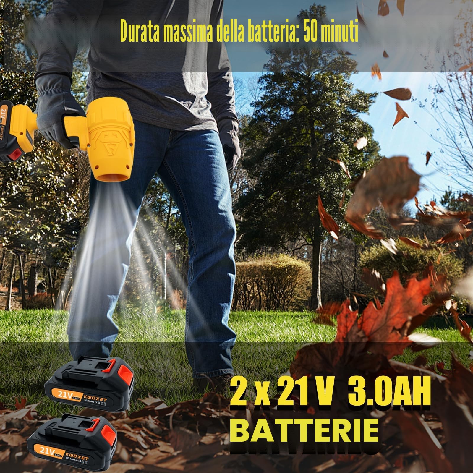 Mini Soffiatore a Batteria con Turbo, 576km/h, 2x21V 3000mAh | Soffiatore leggero in plastica. erba, neve, polvere, trucioli. Adatto per giardino, terrazza, vialetti, garage, auto.