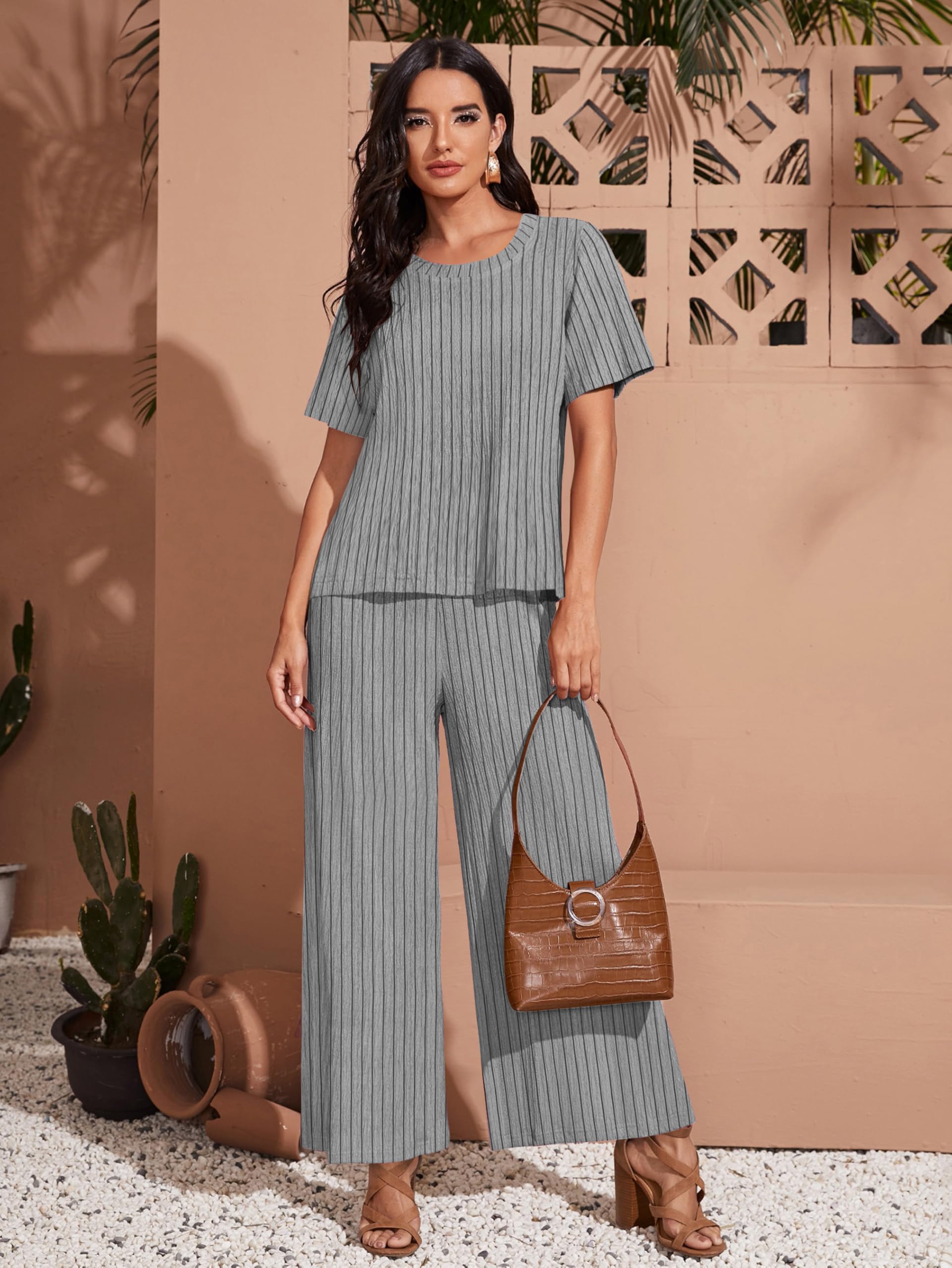 Toochki Pigiama da donna con top e pantaloni, tuta da notte coreana, set leggero con stampa a righe, biancheria da notte morbida e confortevole per ragazze e donne, set coordinato
