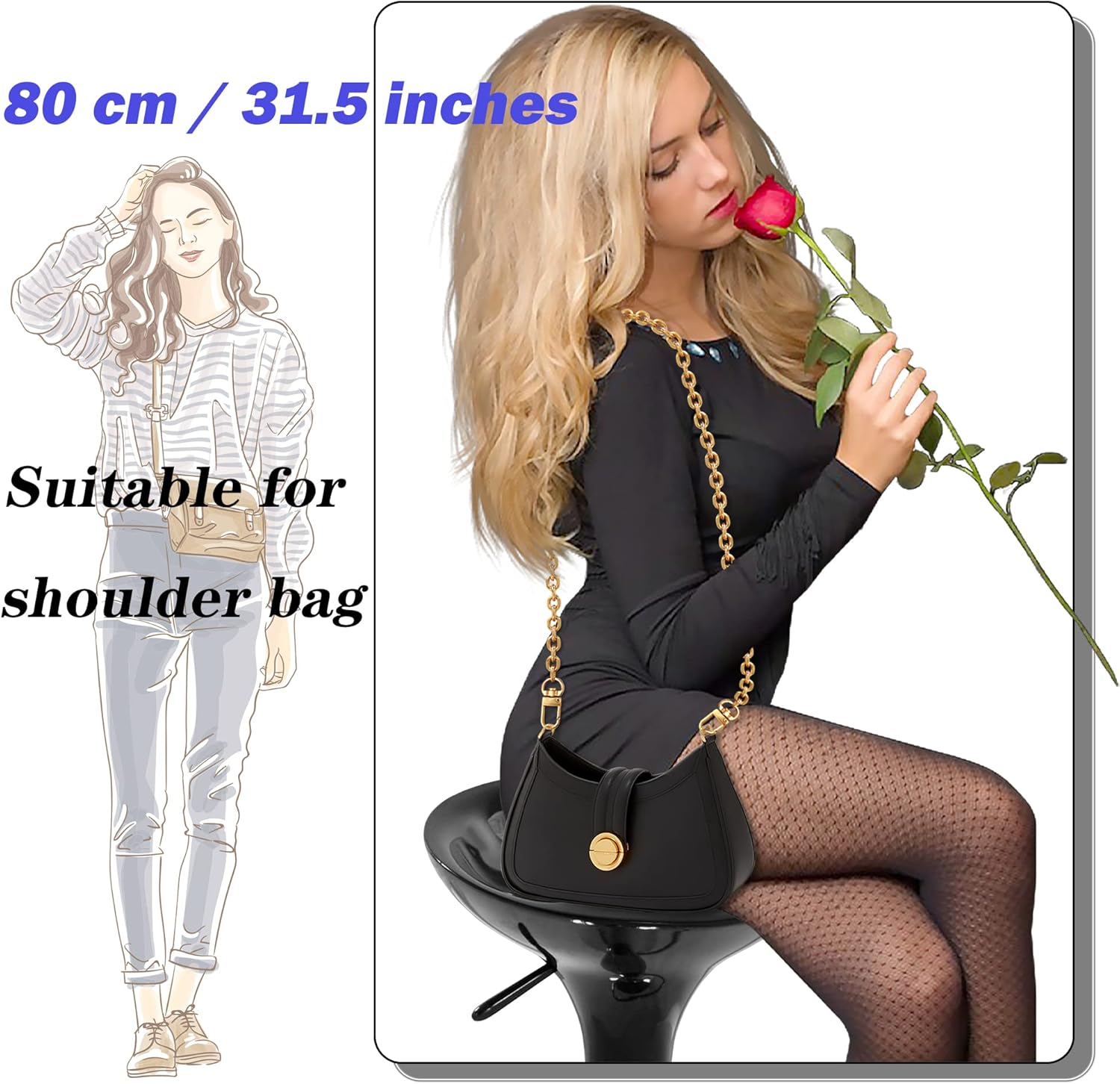 1 Pcs Purse Chain Strap Cross body Chain Strap Replacement Chain for Handbag Shoulder Bag Purse(O chain 0.28 Inch-39.3 Inches/100cm, Gold) - Image 3