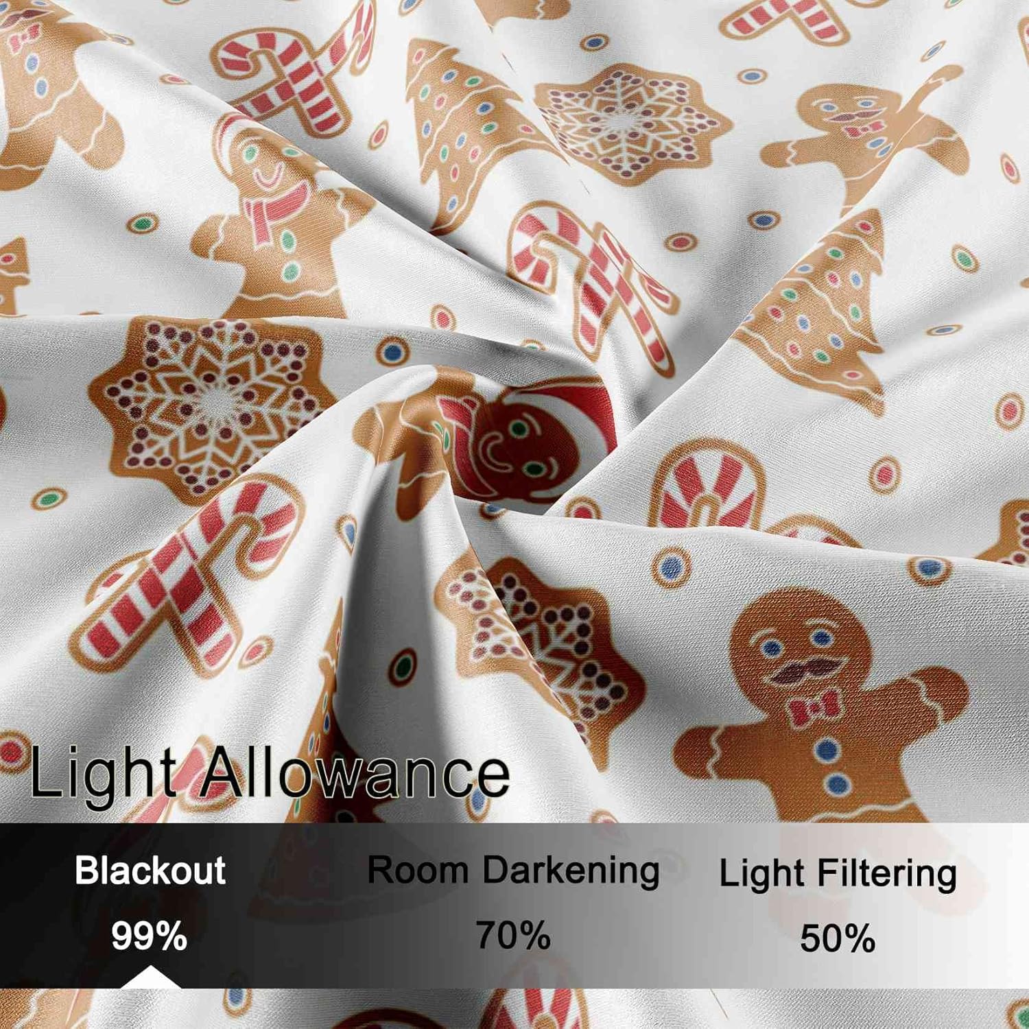 3 Pieces Blackout Window Curtains and Valance Set Christmas Gingerbread Man Cookies Snow Flake Short Drapes for Kitchen Bedroom (52x18 inch Valance, 2 Set of 26x36 inch Tiers)