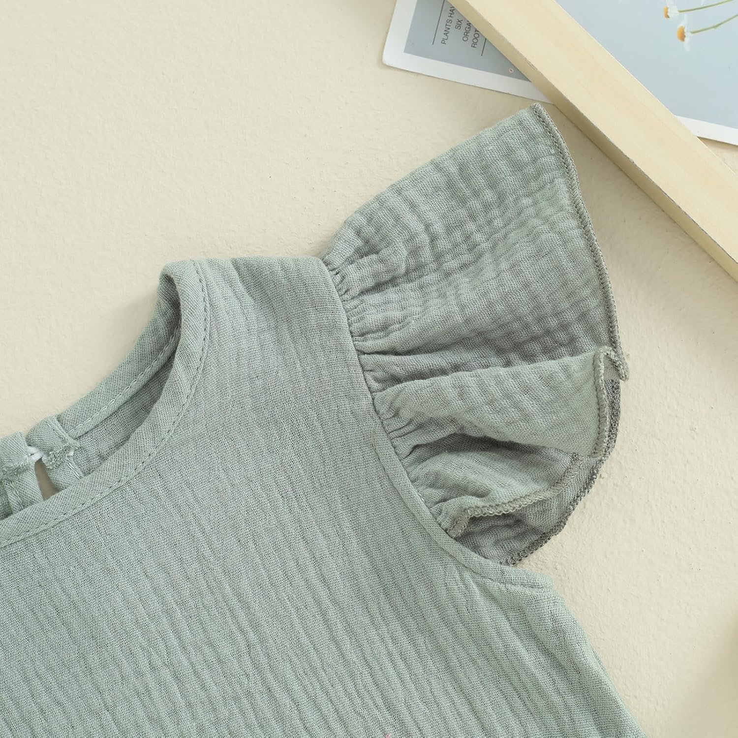 Newborn Infant Baby Girl Fly Sleeve Solid Ruffle Romper Bubble Bodysuit Jumpsuit Casual Clothes One Piece Outfit - Image 6