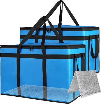 Bodaon Large 2-Pack Insulated Food Delivery Bag With Hard Bottom, L Grocery Shopping/Catering bag, Bags, Rideshare Delivery Bag, Cold/Hot Styrofoam Carrier for Travel/Car