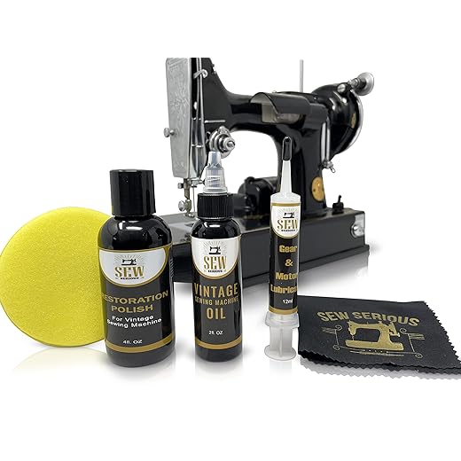 SewSerious Restoration Polish with Foam Pad | Vintage Sewing Machine Cleaning Kit for High Glossy Reflection, Old Featherweight Machine Wax, Sewing Accessories and Supplies 4 Fluid Oz