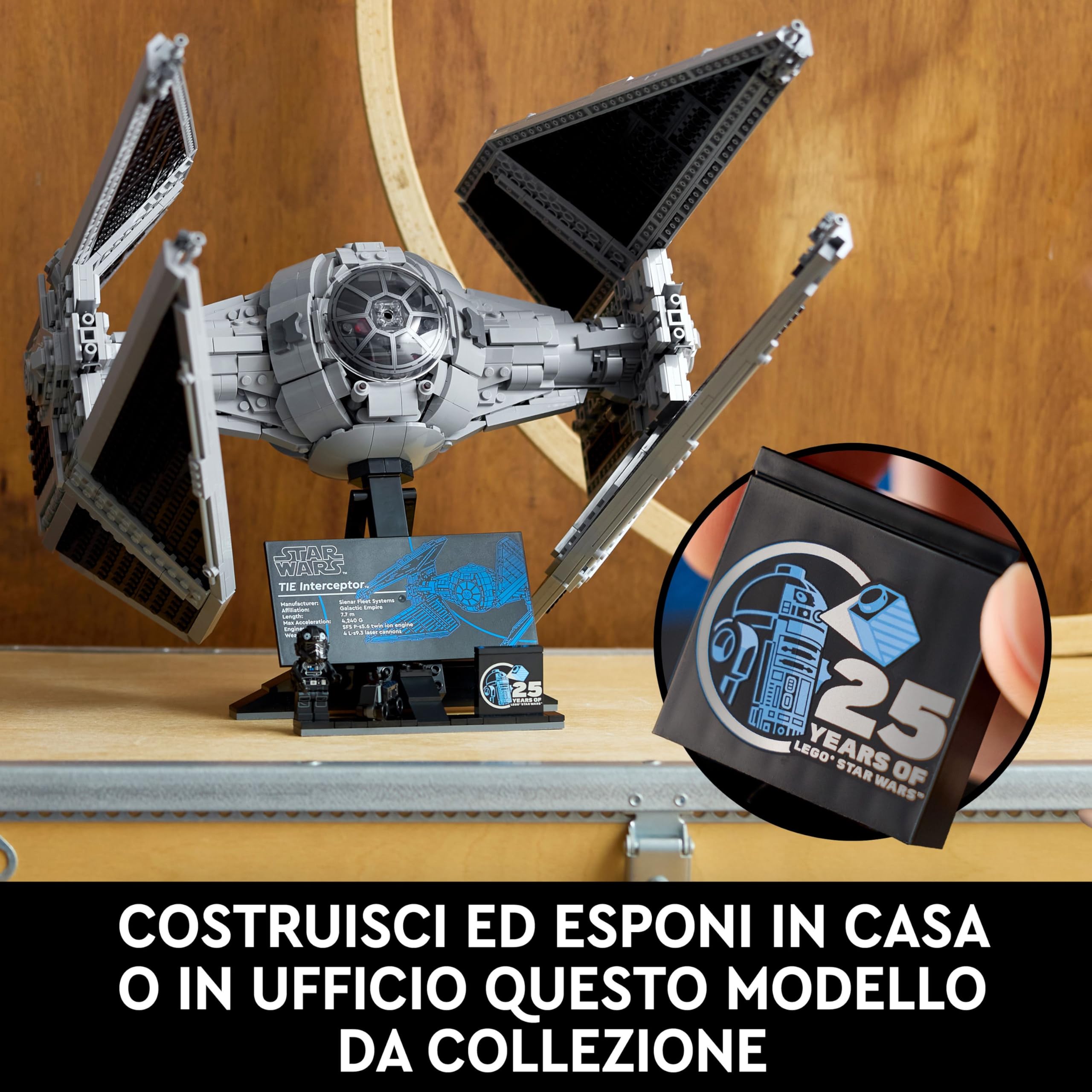 LEGO Star Wars TIE Interceptor, Modellino da Costruire di Starfighter Ultimate Collector Series con Espositore, Minifigure e Mattoncino del 25 Anniversario, Regalo per Adulti, Collezione UCS 75382