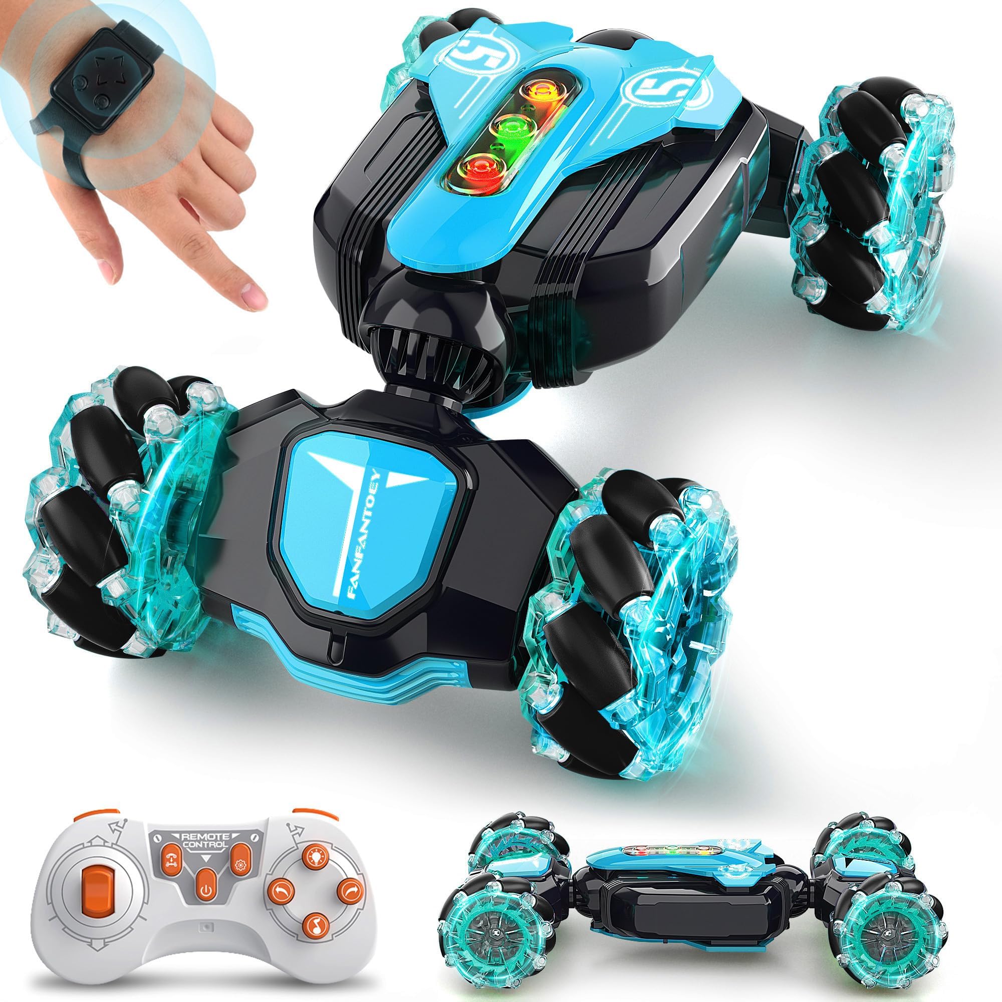 Gesture Sensing Remote Control Stunt Car - Boys Toys Age 6-8-12, 4WD Hand Controlled RC Twist Car with Light & Music, Cool Birthday Presents and Ideas Gifts for Kids Age 3 4 5 6 7 9 10 11 12 Years Old