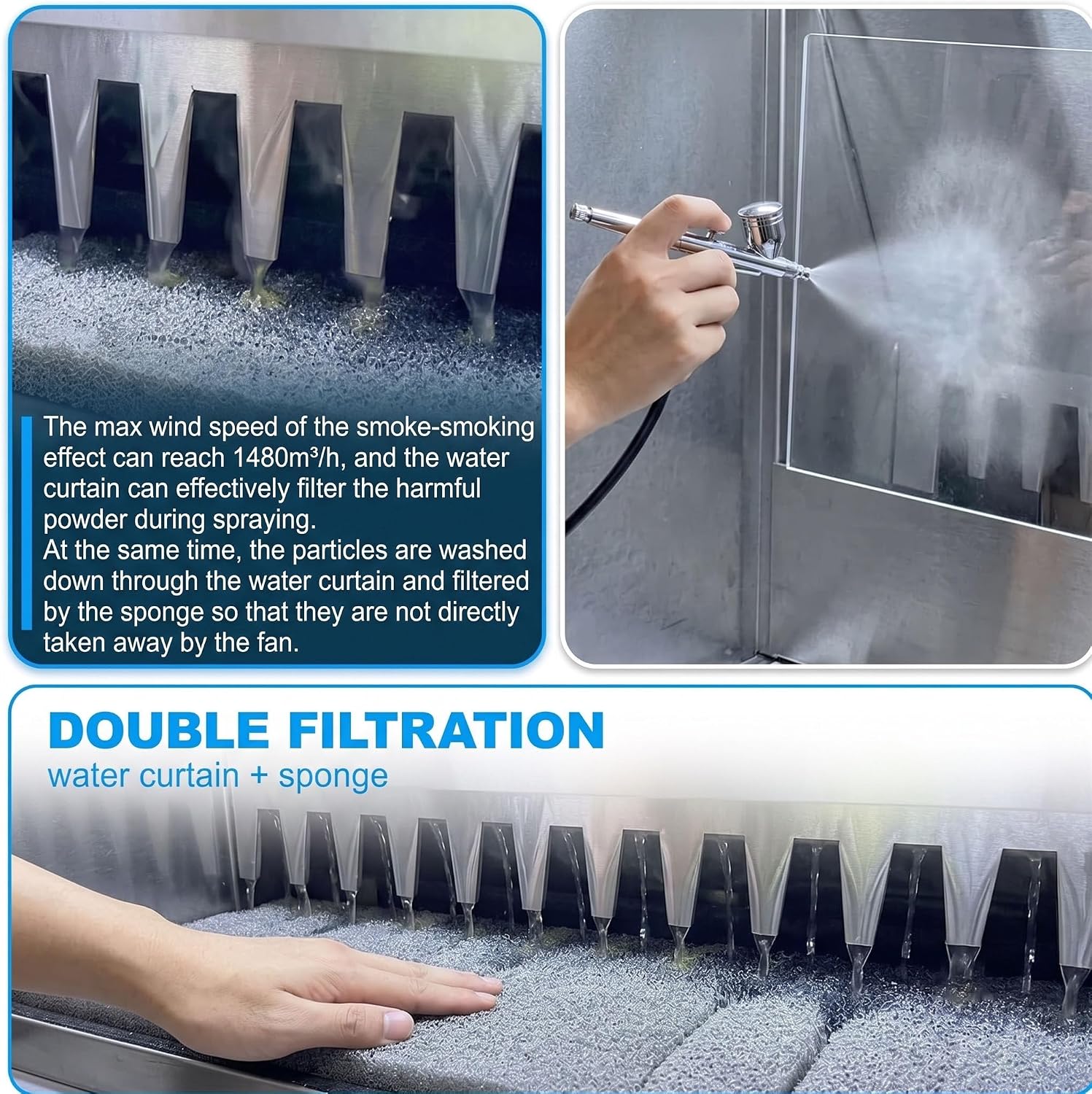 Premium Waterfall Spray Booth - 180W Dual-Layer Airbrush Spray Station for Models & Crafts, Smart Touchless Control, Ideal for DIY Projects, Silver Finish