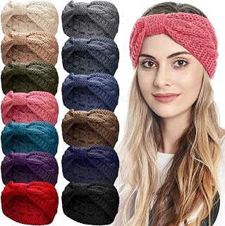 13 Pieces Women Ear Warmer Headband Winter Knitted Headband Crochet Hair Turban Ear Warmer Head band Bow Knot Knit Head Wrap for Women Girls Warm Winter Gifts