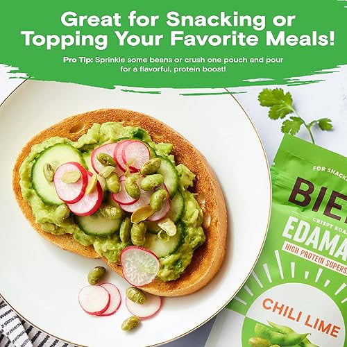 Miniatura 6 de Biena Bocadillo de frijoles de edamame tostados crujientes  Bocadillo alto en proteínas para adultos y niños, 0.45 oz  0.45 oz de proteína por