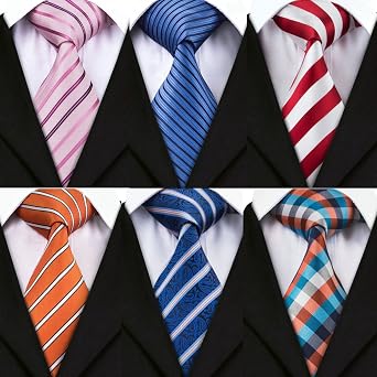 Mens Silk Polyester Tie 6 PCs Classic Woven Jacquard Necktie Set