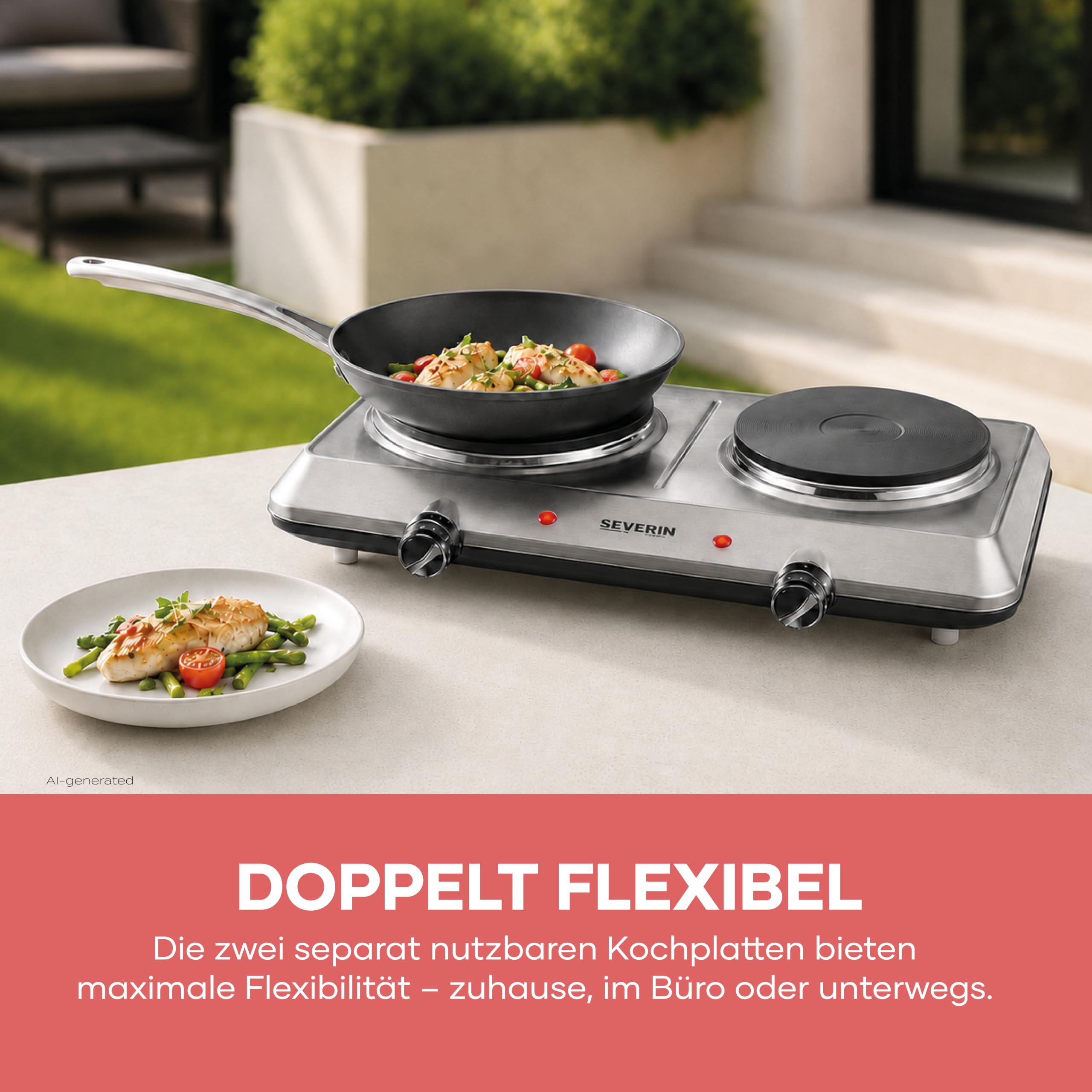 SEVERIN Doppel Kochplatte Edelstahl 2500 W DK 1014