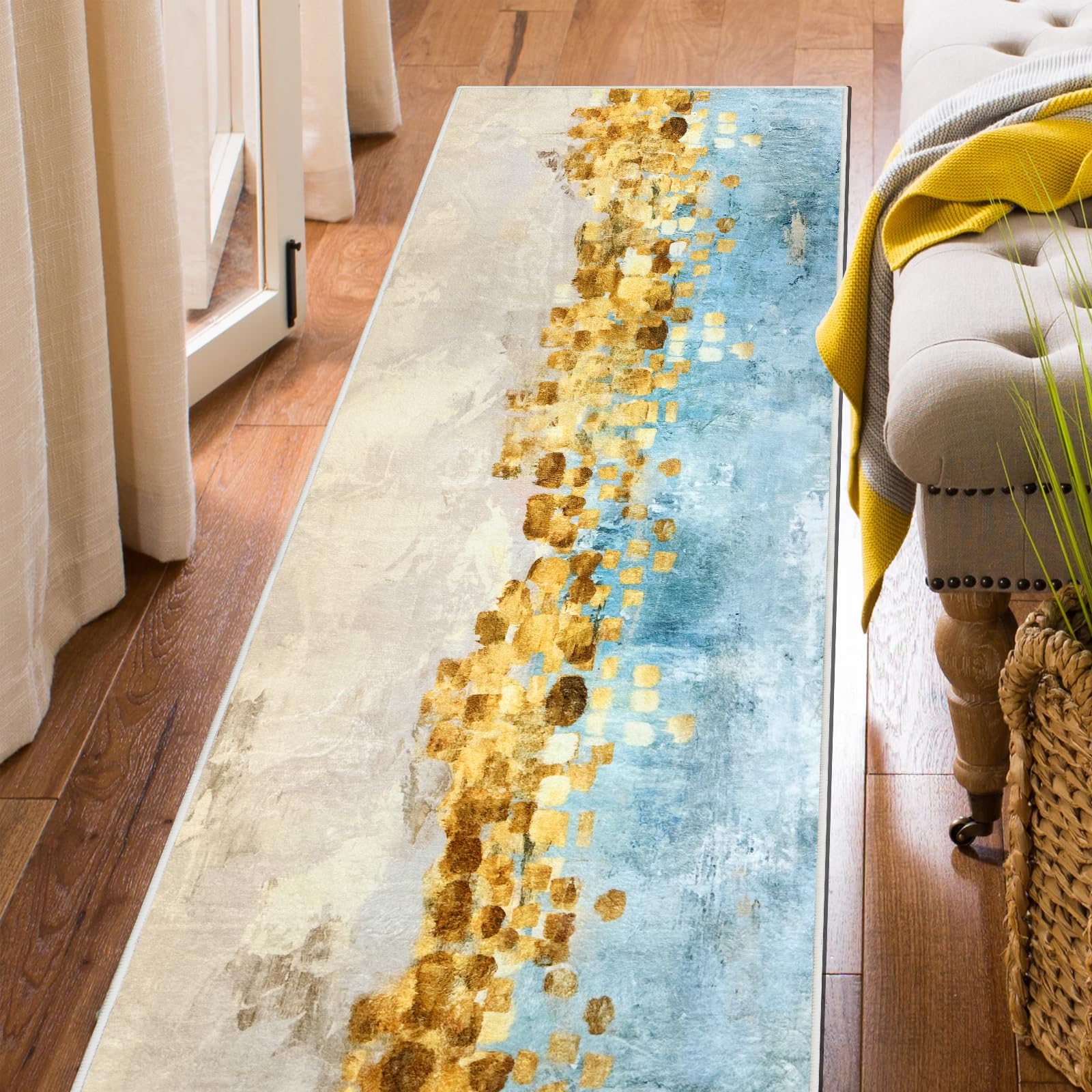 FREADEM Machine Washable Runner Rugs 2' x 6', Non Slip Non Shedding Carpet Area Rugs with TPR Rubber Backing, Low Pile Rugs for Indoor Bedroom Bathroom Living Room Aisle Hallway Balcony Entryway