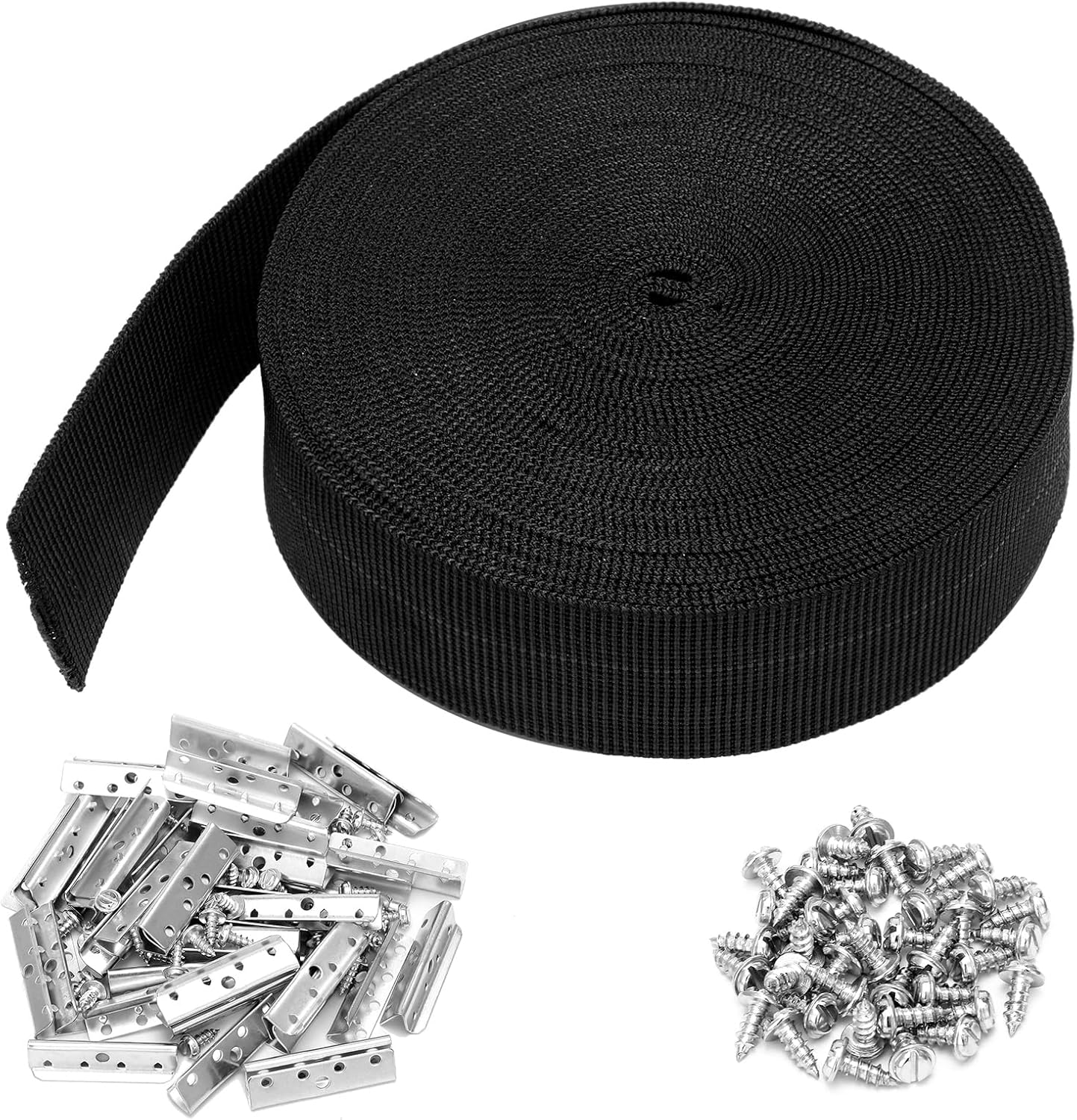 Threehoney Replacement Elastic Webbing Kit to Repair Sagging Couch, Chair, Patio Furniture, 2 Inch Wide x 60 Ft. Strap Metal Webbing Clips Patio Chair Strap Repair Kit for Furniture
