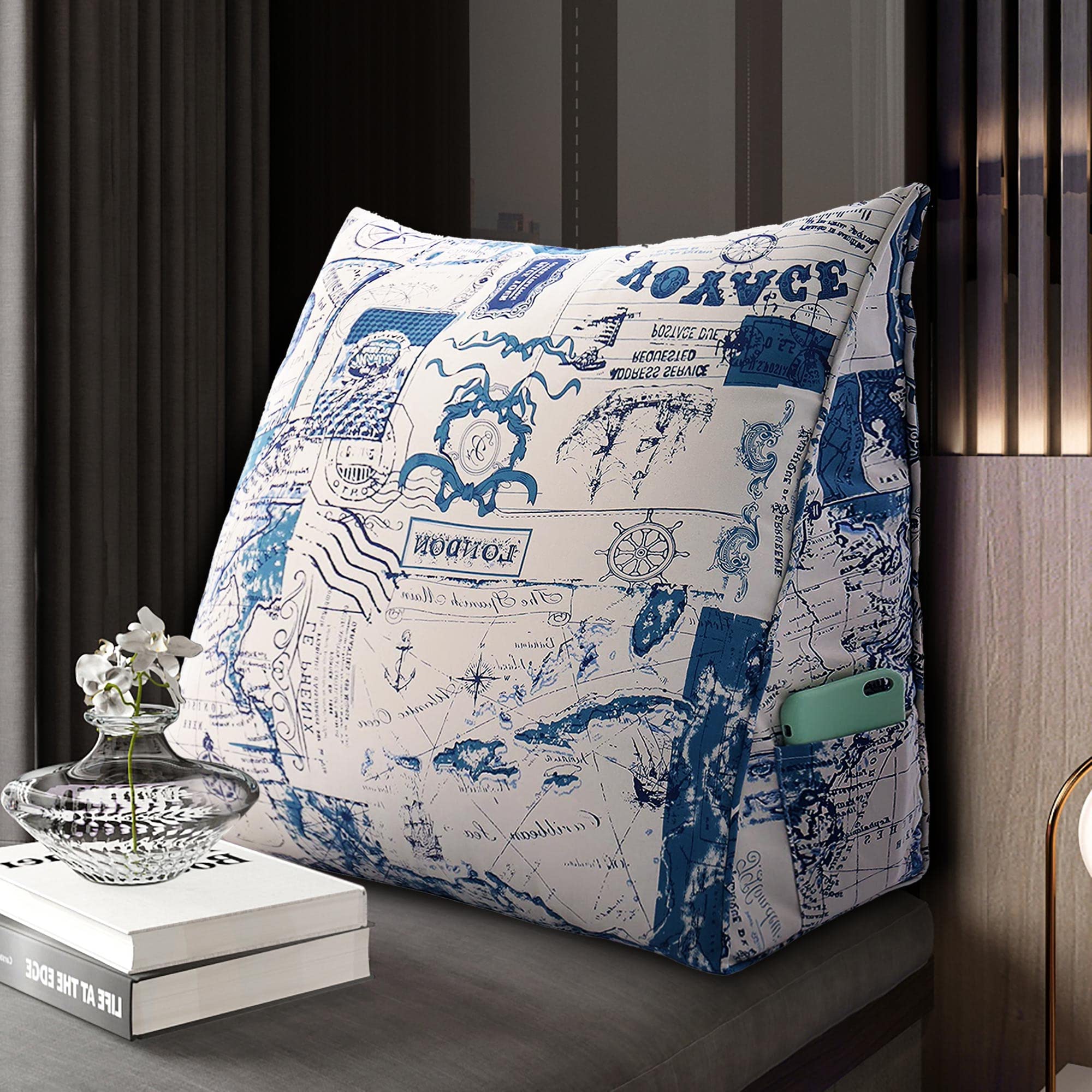 VERCART Reading Bed Rest Pillow Triangular Headboard Backrest for Sitting in Bed Positioning Wedge Back Support Reclining Pillows Decorative Pattern Large Sofa Bolster Pillows 24x8x20 in