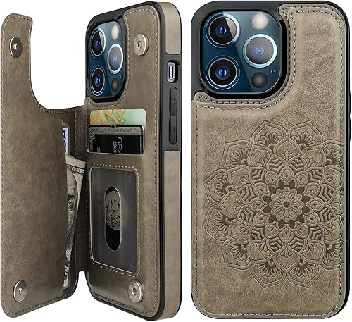 Miniatura 9 de Vaburs Funda compatible con iPhone 13 Pro con tarjeterotarjetero con patrón de mandala en relieve, piel sintética, doble botón, tapa a prueba de