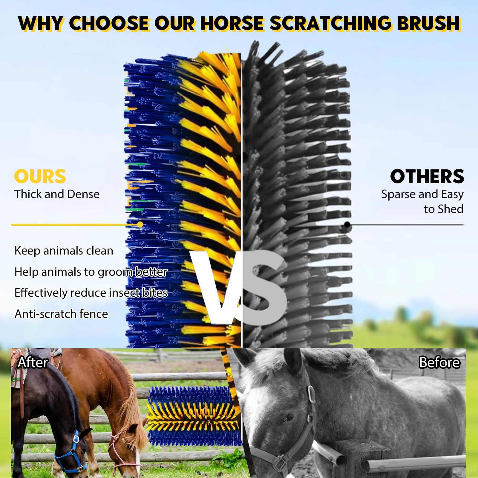 2 Brosses à Gratter pour Bétail, Grattoir universel pour Cheval, Brosse de Massage Complet pour Cheval Chèvre Vaches Moutons Cochons Bétail (Bleu et Or)
