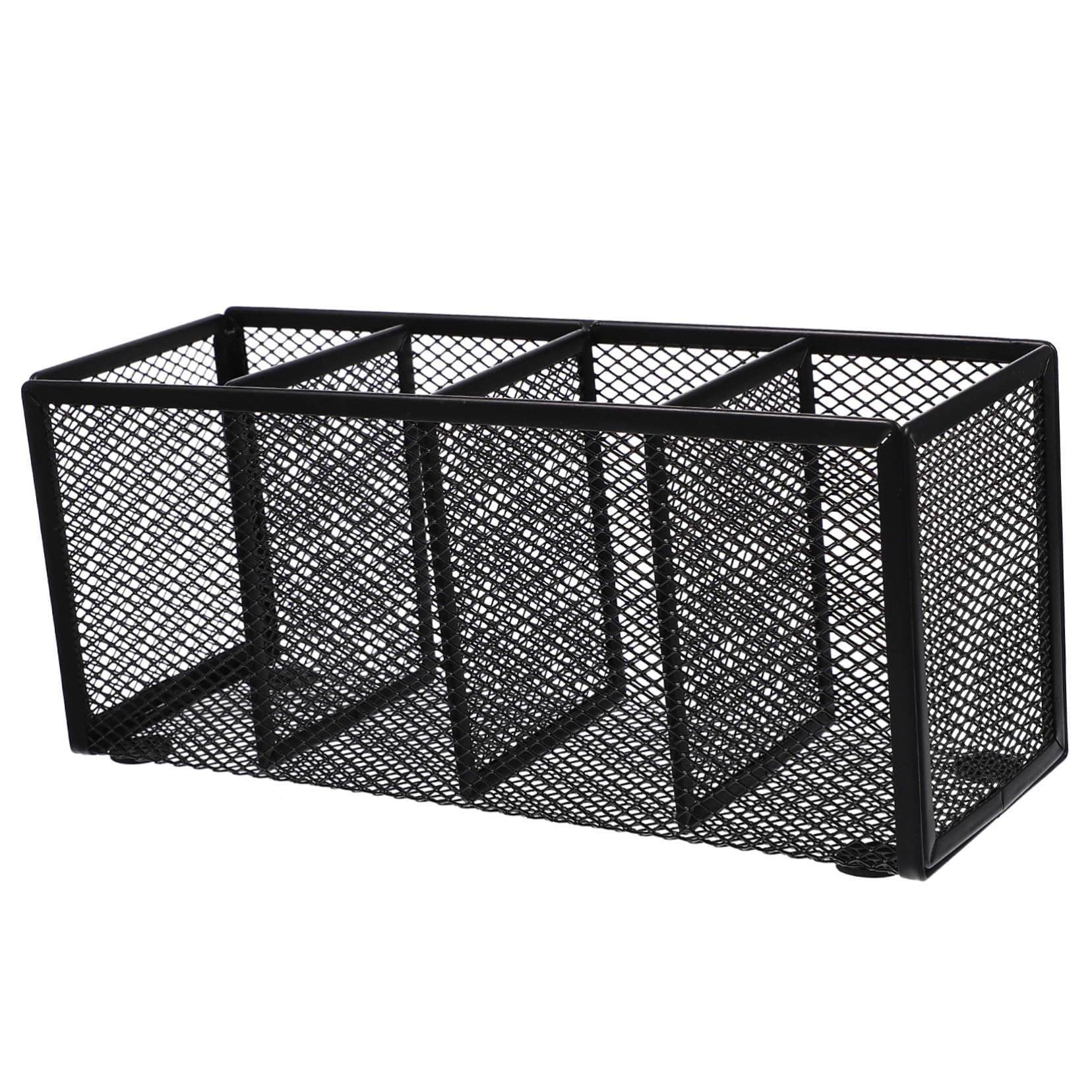 4 Stück Metall Stiftehalter mit Fächern Stabiler Schreibtisch Organizer aus Schwarzem Eisen Platzsparende Aufbewahrungsbox für Büro Schreibutensilien Leichter Vanity Organizer