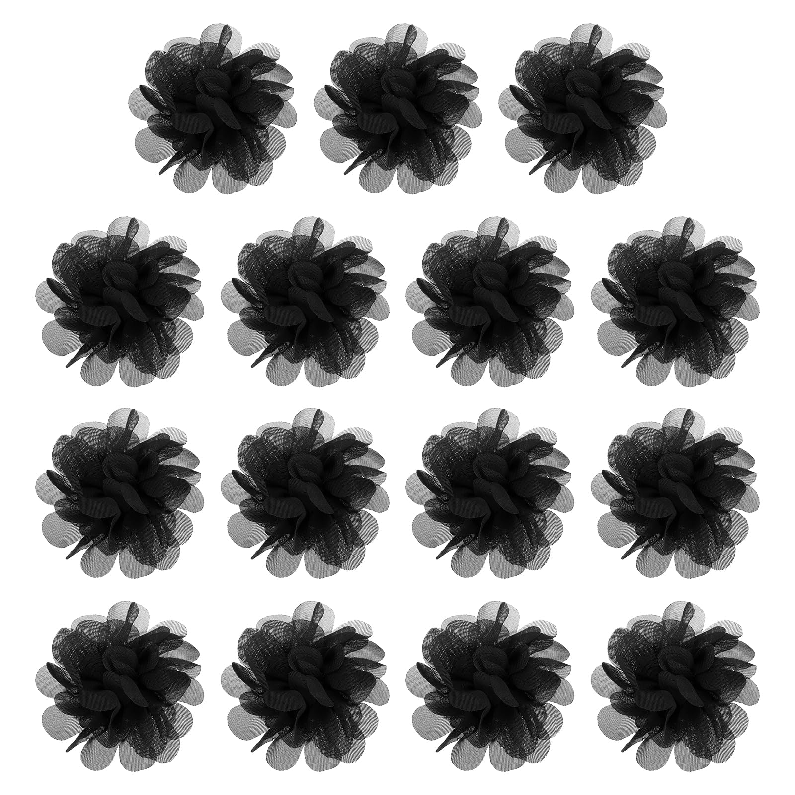 YELARXI Chiffon Flowers, Sewing Fabric Appliques, Chiffon Flowers Appliques - Fitting for (Women/DIY Crafts/Headbands/Hair Accessories/Wedding/Party/Corsage) 3 Inch & 15 Pack & Black — image 1