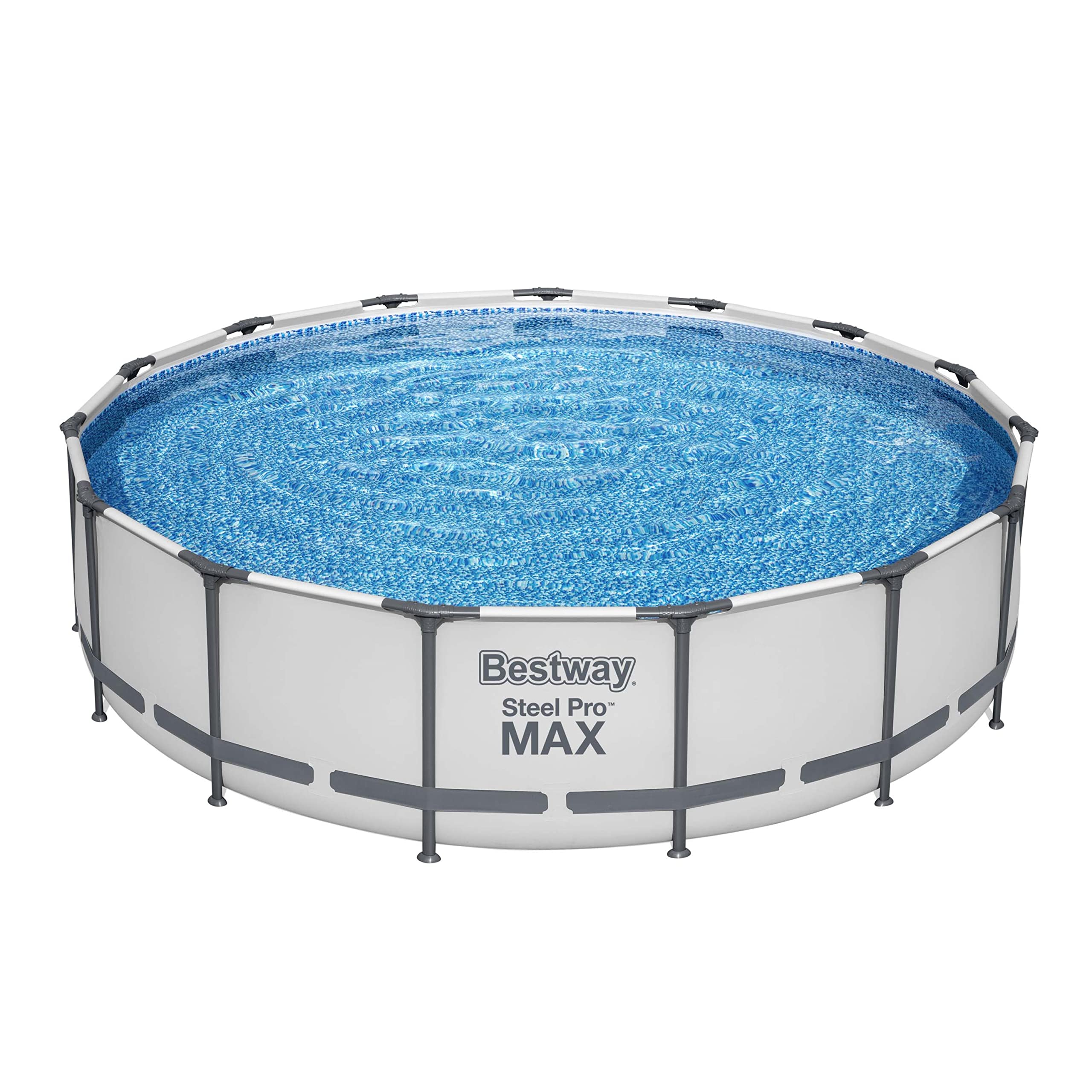 Bestway Steel PRO Max Frame Pool Set Completo con Pompa Filtro Ø 457 x 107 cm, Grigio Chiaro, Rotondo