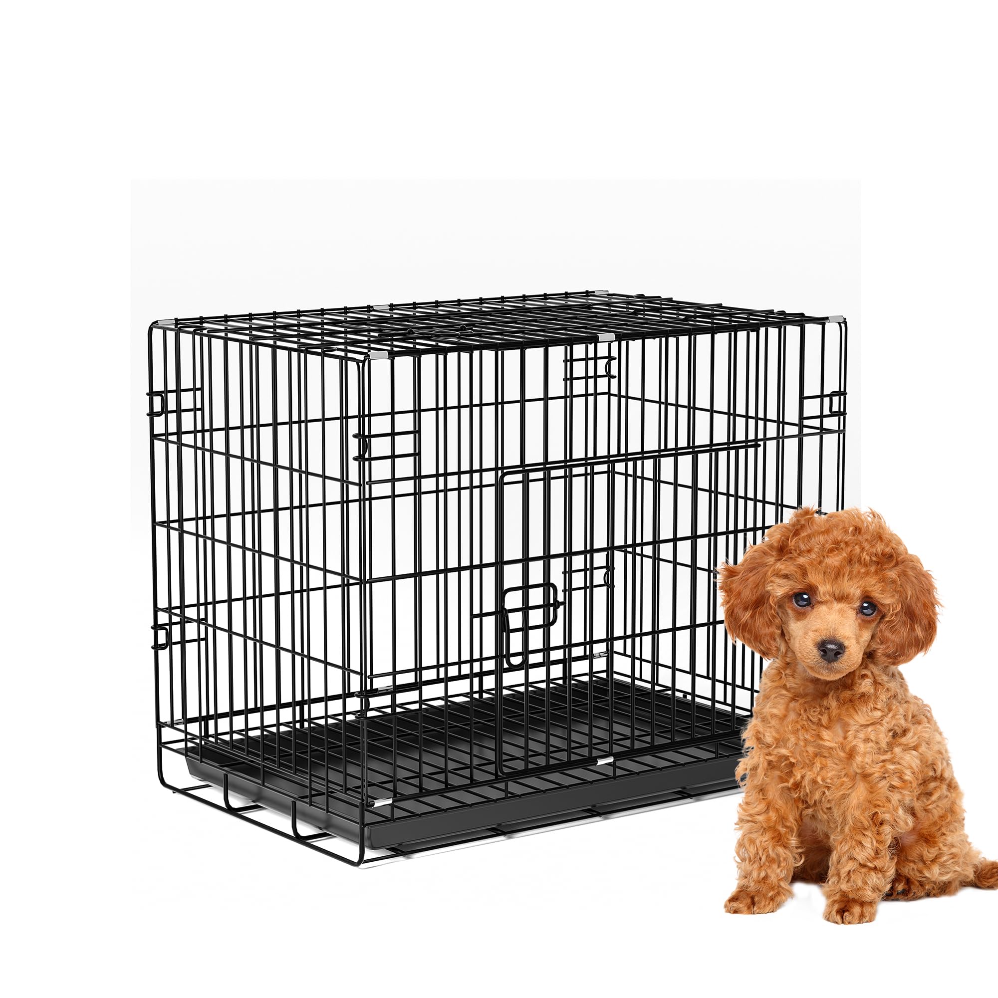 UHOUSEST Dog Crate Small Size, Sturdy Pet Cage, Dog Cage with 2 Doors, Removable Plastic Base Tray (60x43x49cm)