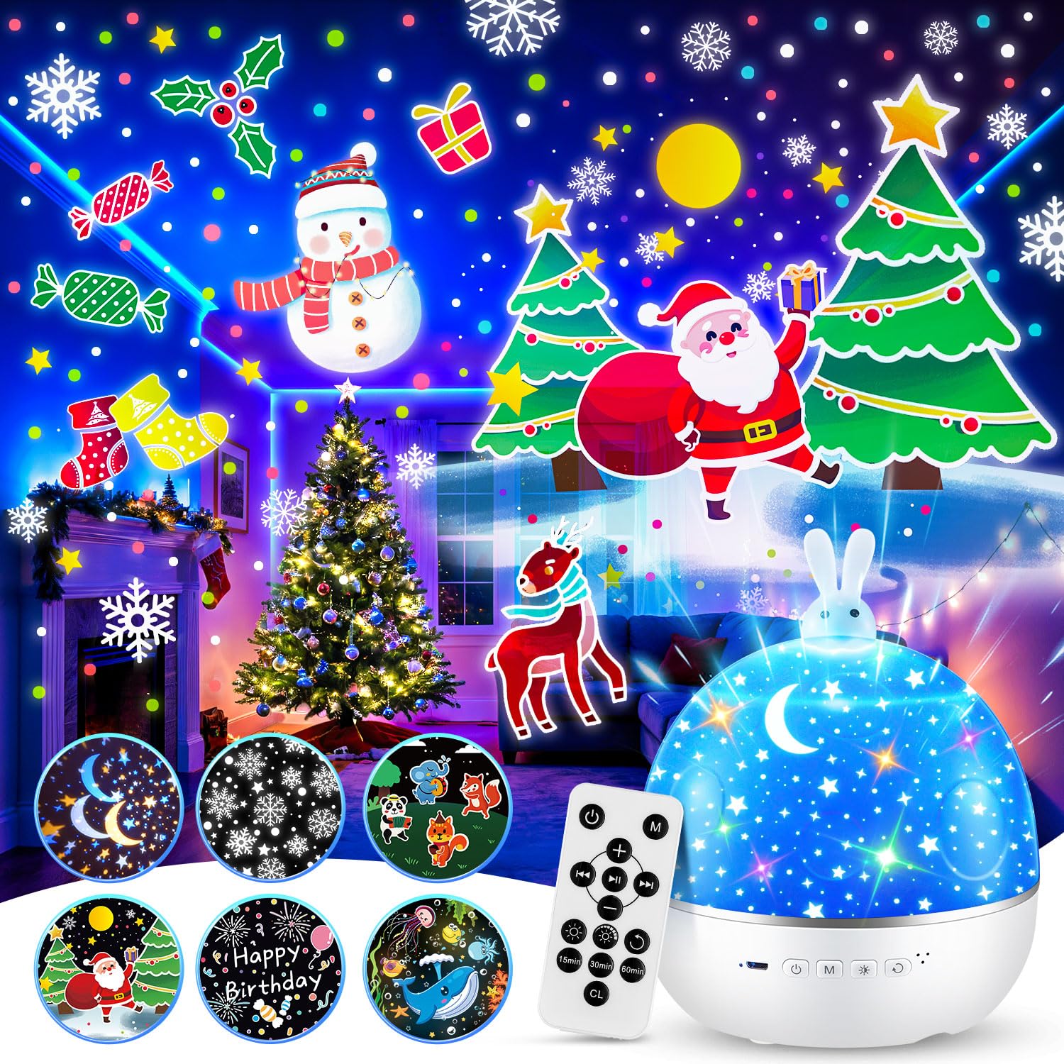 One Fire [Caja de Regalo] Proiettore Stelle Soffitto, 15 Films Luce Notturna, Bluetooth Musica 360° Lampada Proiettore, USB Ricaricabile Regalo Bambini