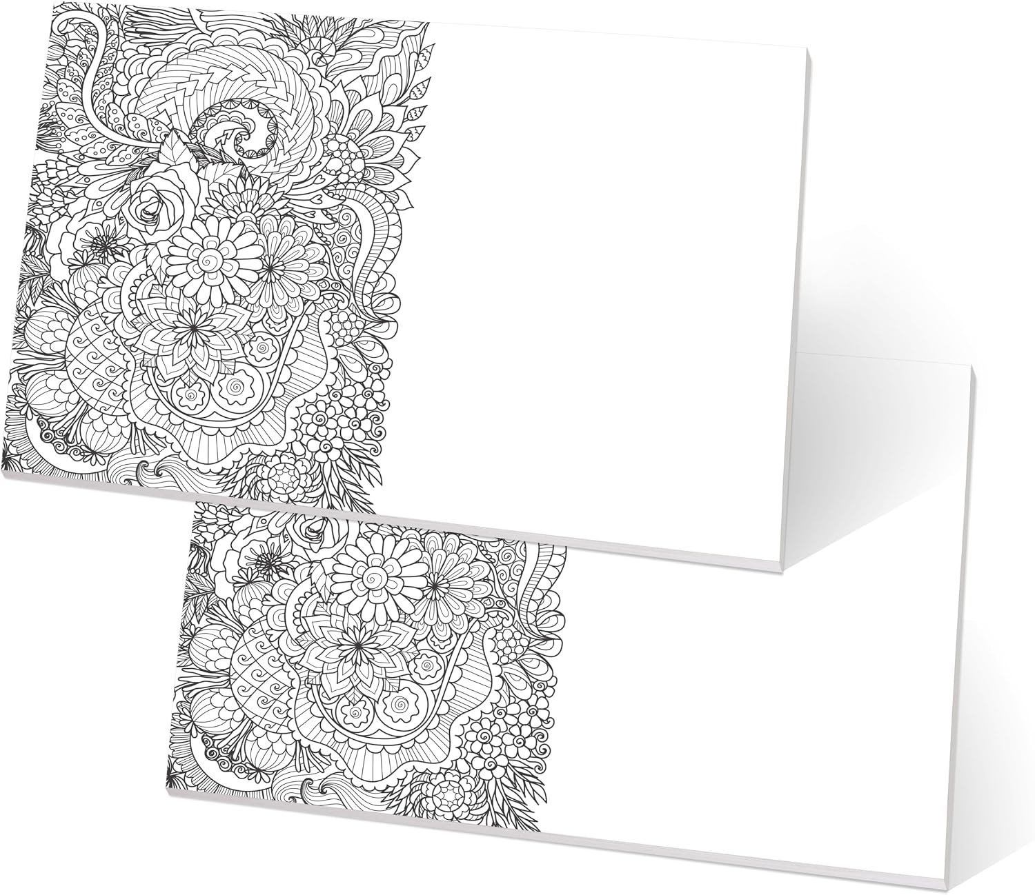 Coloring Sticky Note Pads 8" x 6" / Set of 2 Repositionable Notepads / 25 Sheets Each/Cute Floral & Animal Designs for Adults/Aesthetic Memo Pads for Journaling & Office Use/Made in USA