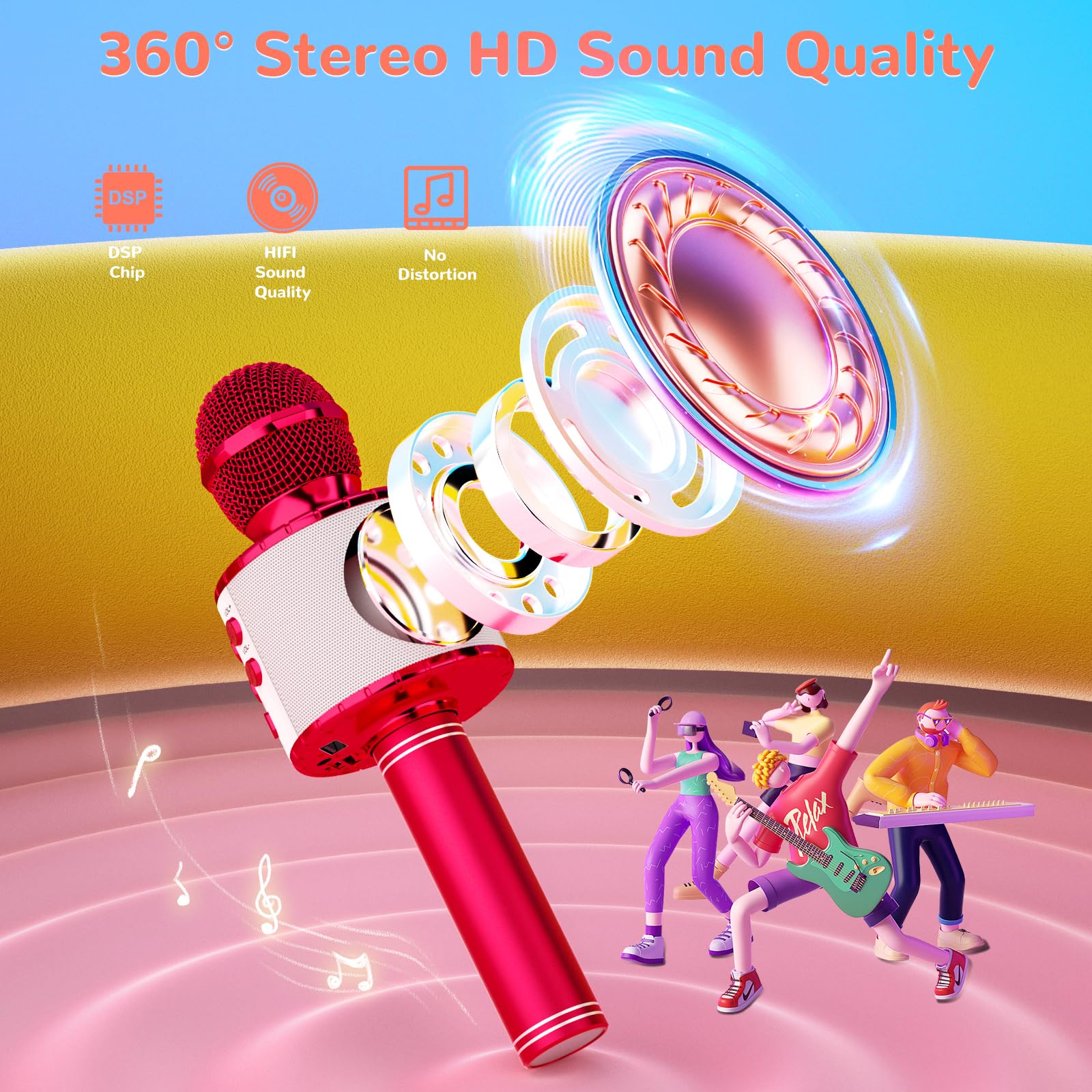 Ankuka Microfono Karaoke Bluetooth Wireless Microfono Bambini Regalo per Bambini 3-12 Anni Microfono Giocattolo Cambia Voce, Compatibile con Android, iOS, PC Rosso