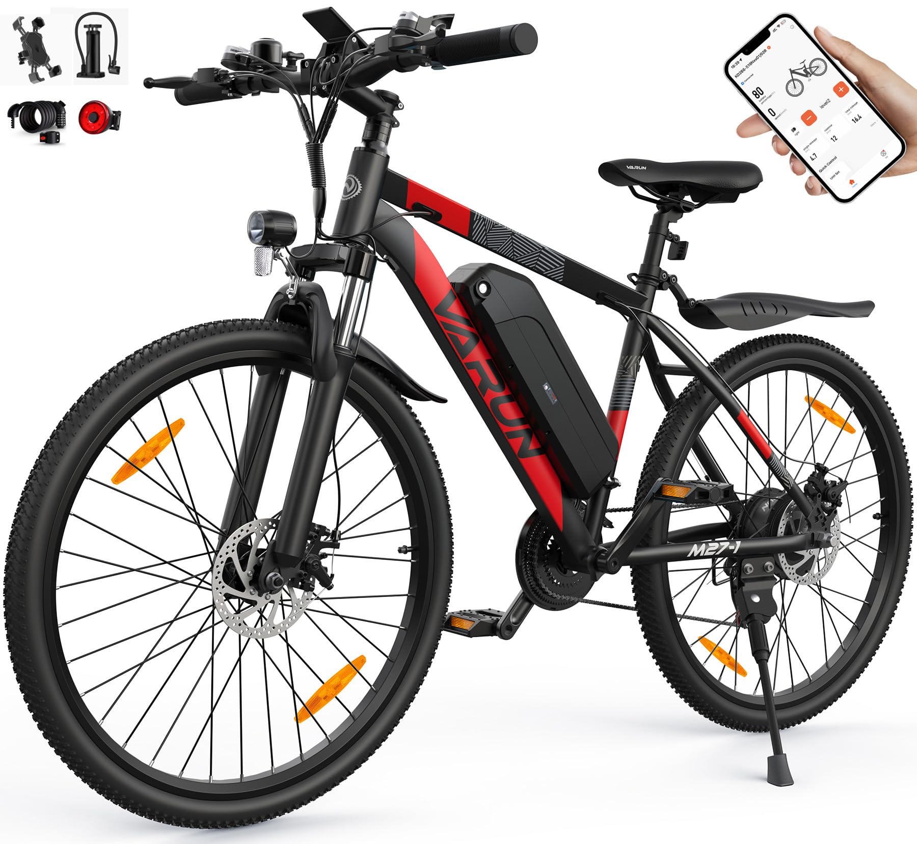 VARUN E Bike, 27.5 Zoll E-Bike Herren Damen mit APP, 48V 624 Wh Akku, Reichweite bis zu 120 km, 250W Motor, 21-Gang Ebike Mountainbike mit 4 Fahrmodi, Elektrofahrrad Herren für Pendeln, Bergig