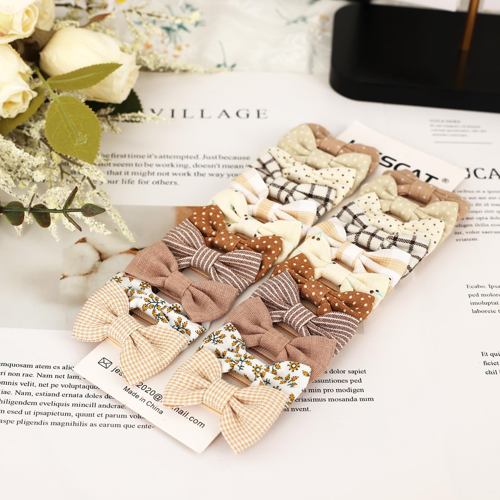 JESSCAT Paquete de 22 pinzas para el pelo para niñas pequeñas, lazos hechos a mano con pasadores antideslizantes totalmente forrados, accesorios de algodón y lino para cabello fino, ideal para recién