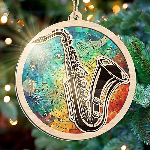 GEEMBI Adornos de saxofón para árbol de Navidad, adornos de Navidad de atrapasoles 2025, regalos de música para mujeres y hombres, regalos de